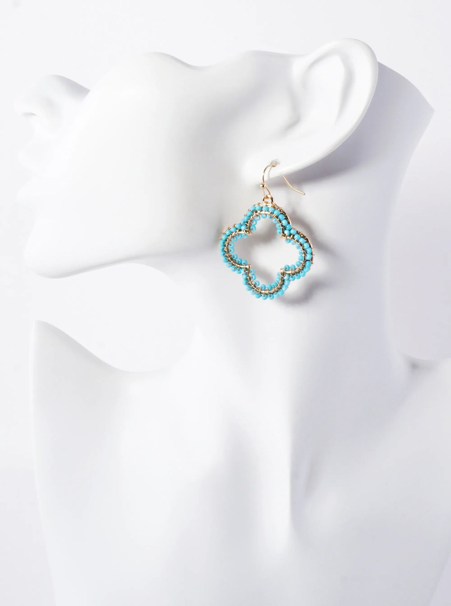 Seed-Beads Wire-Wrapped Quatrefoil Lightweight Dangle Earrings
