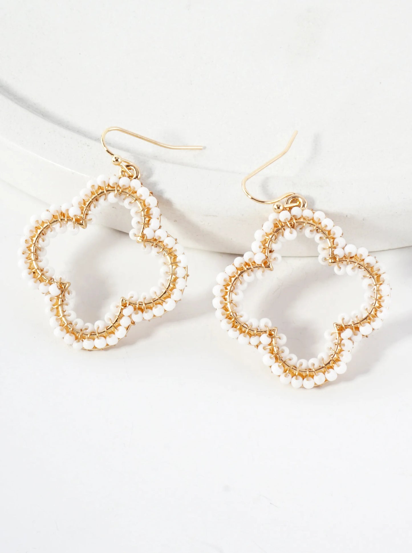 Seed-Beads Wire-Wrapped Quatrefoil Lightweight Dangle Earrings