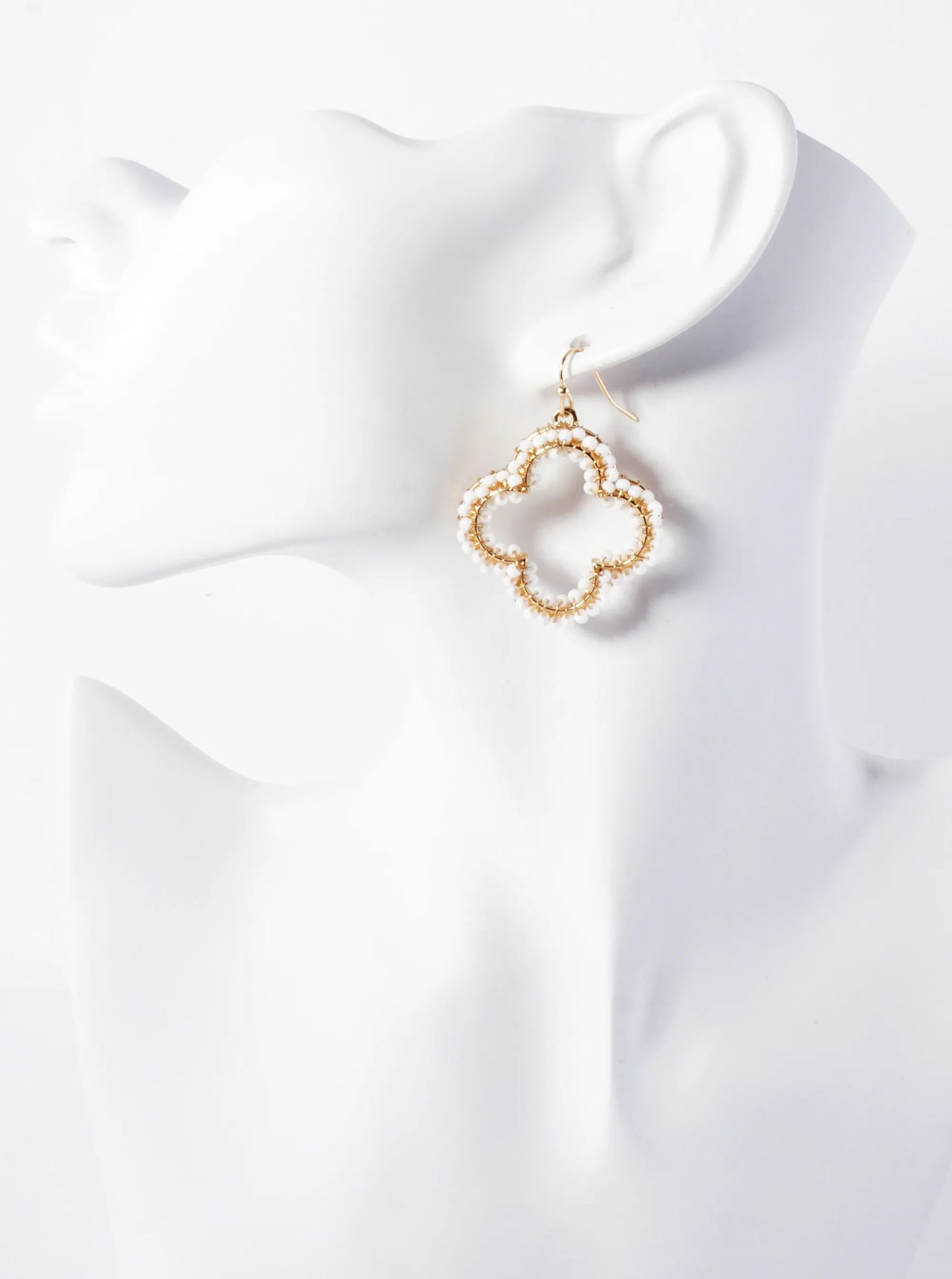 Seed-Beads Wire-Wrapped Quatrefoil Lightweight Dangle Earrings