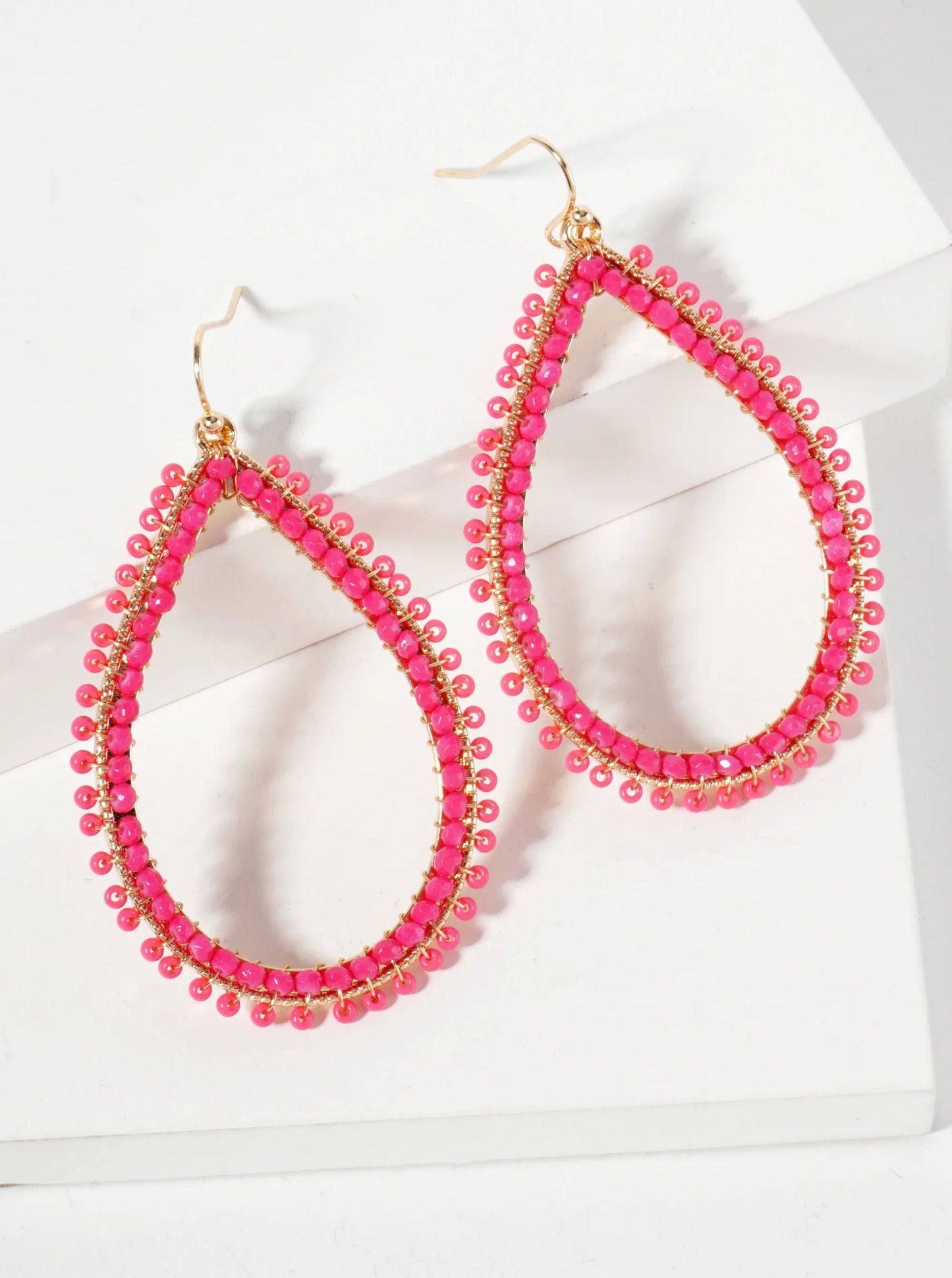 Seed-Beads Wire-Wrapped Teardrop Dangle Earrings
