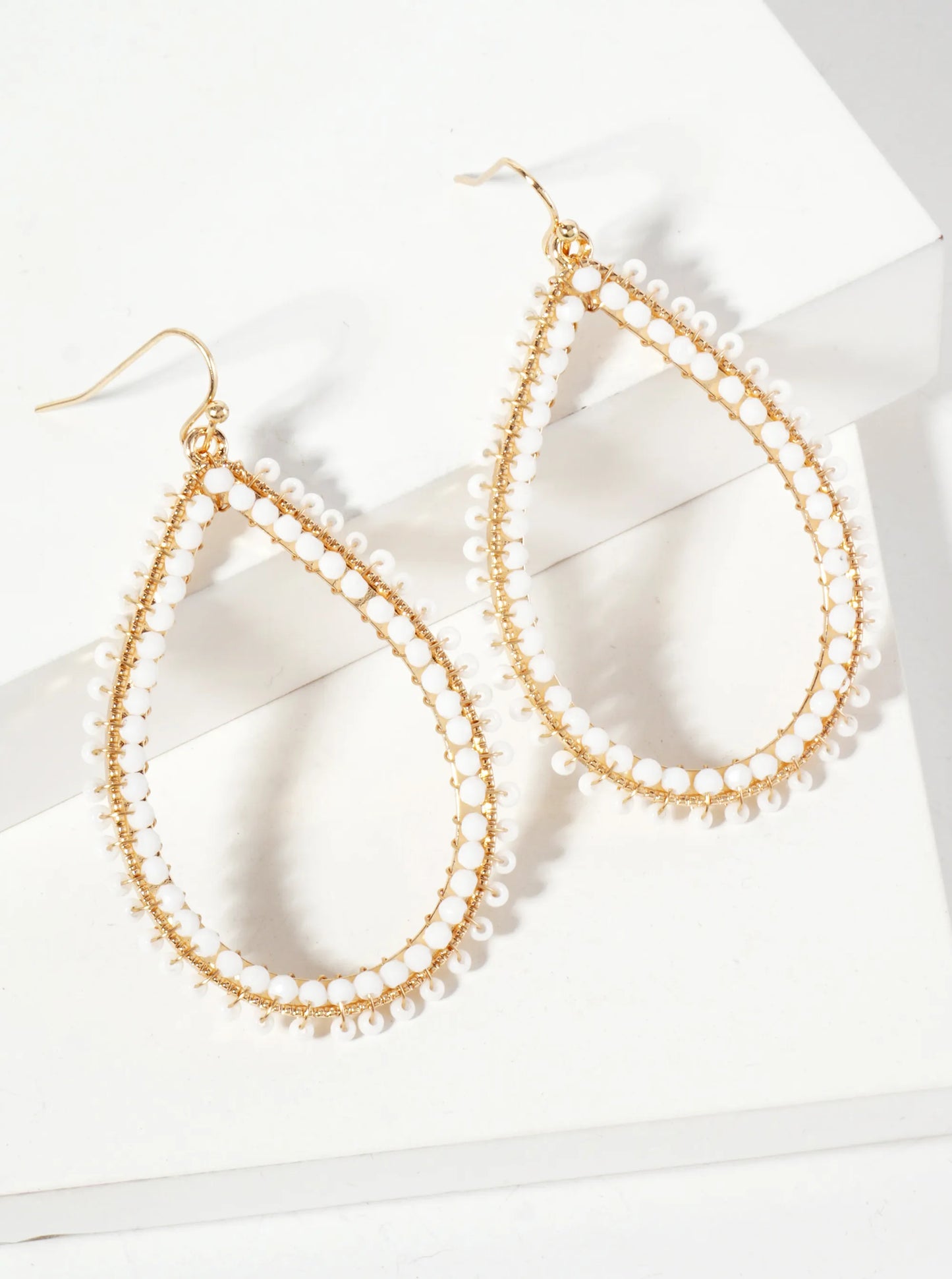 Seed-Beads Wire-Wrapped Teardrop Dangle Earrings
