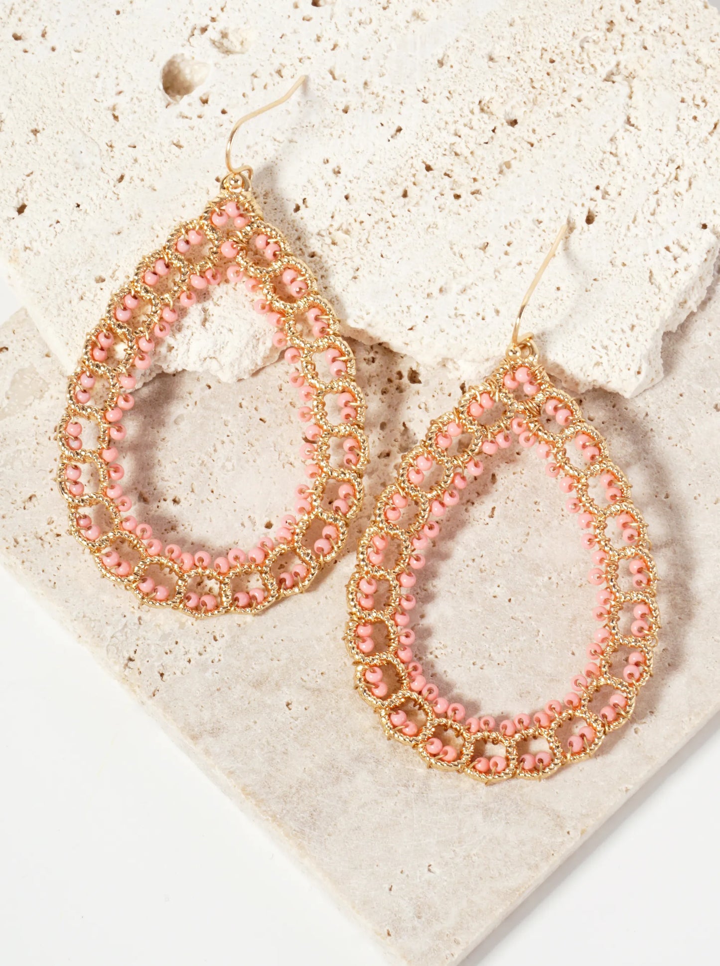 Seed-Beads Wire-Wrapped Teardrop-Shaped Dangle Earrings