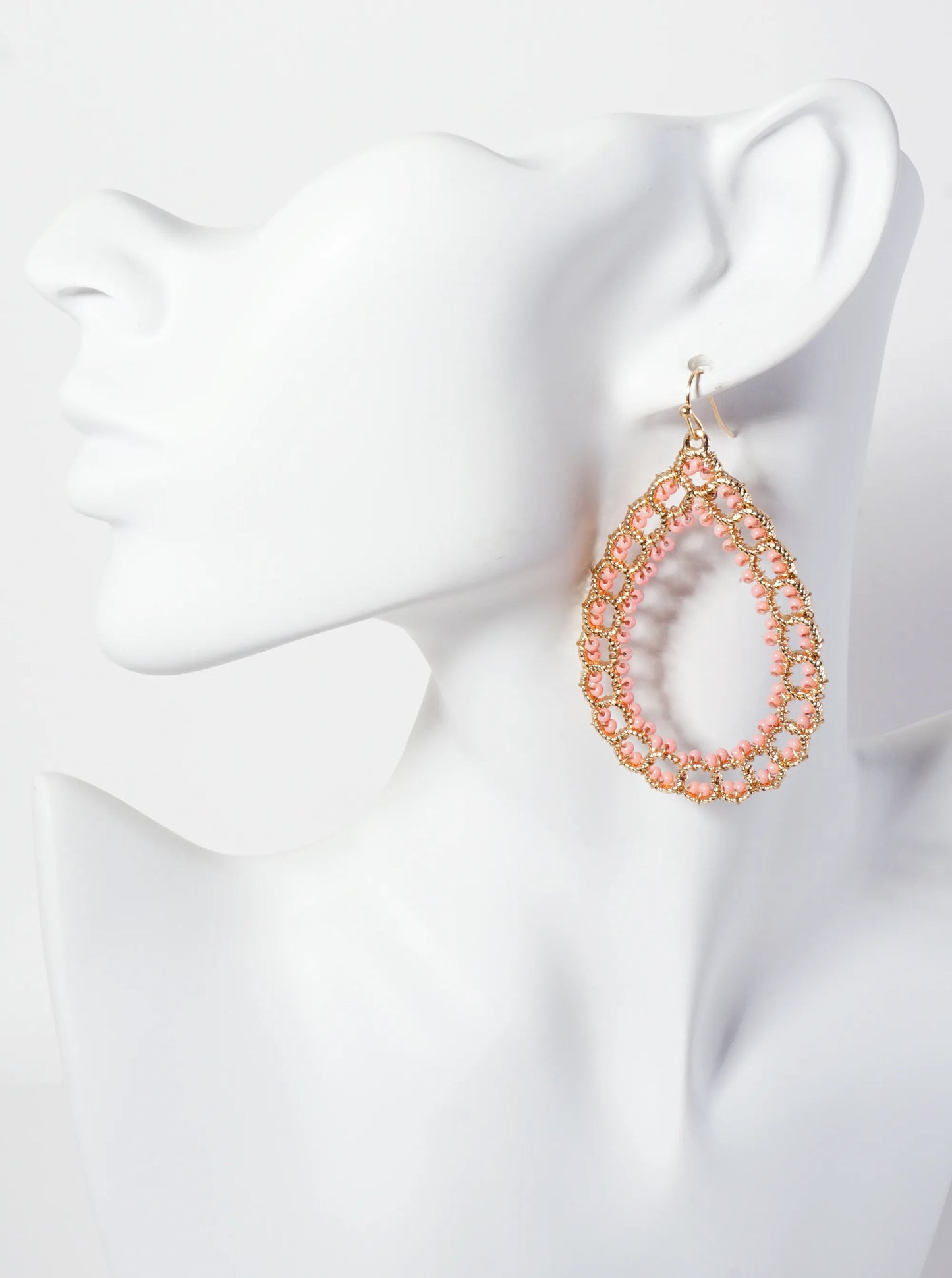 Seed-Beads Wire-Wrapped Teardrop-Shaped Dangle Earrings