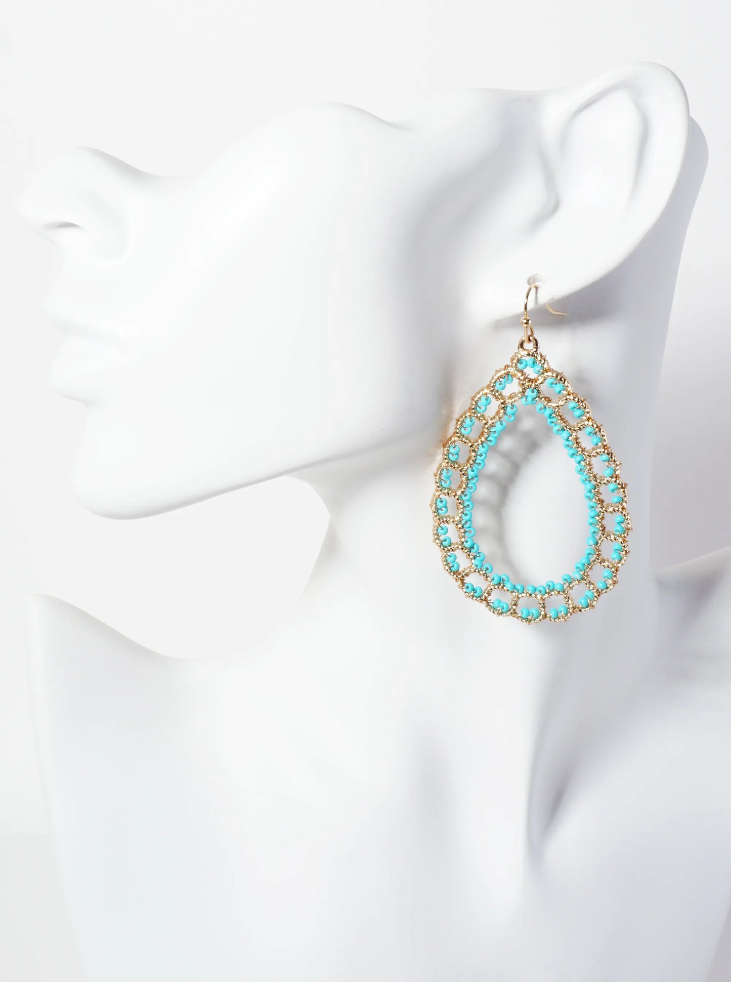Seed-Beads Wire-Wrapped Teardrop-Shaped Dangle Earrings
