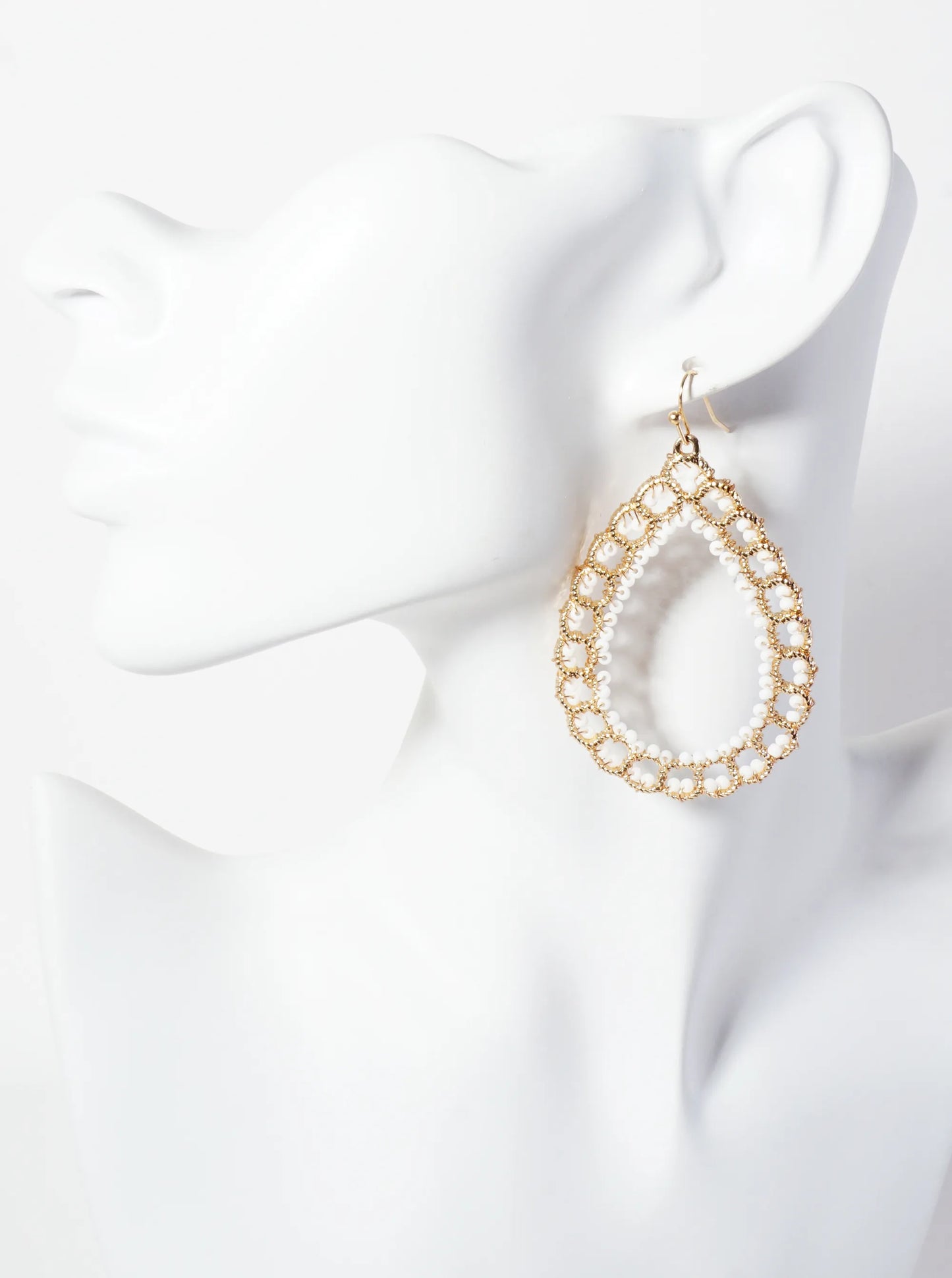 Seed-Beads Wire-Wrapped Teardrop-Shaped Dangle Earrings