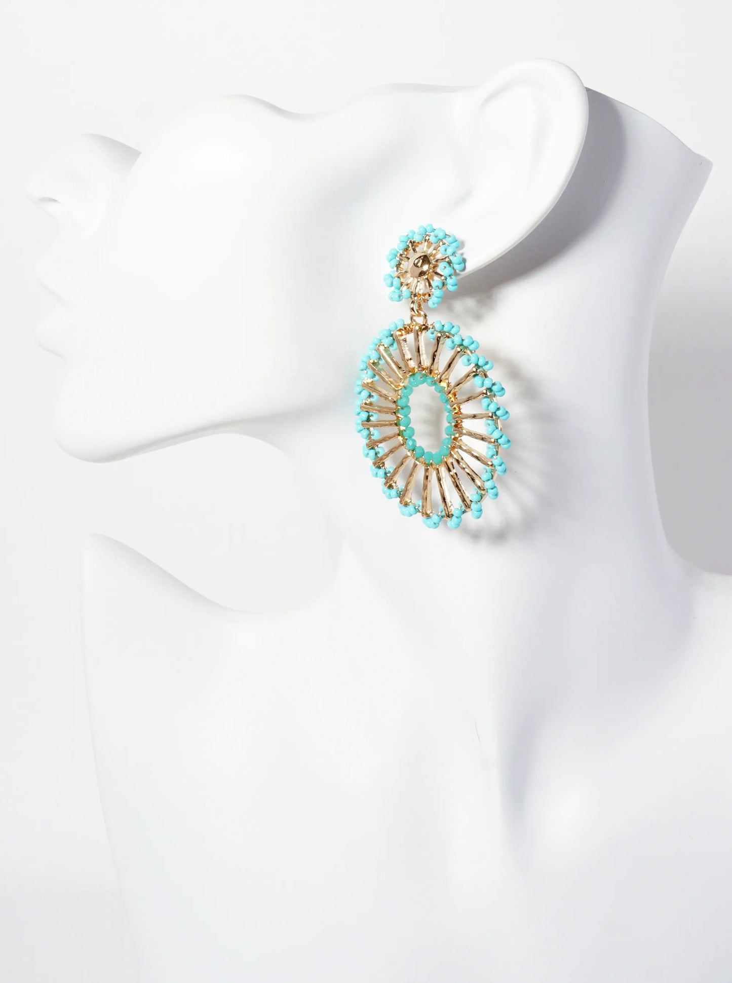 Seed-Beads Wrapped Hammered-Texture Oval Drop Earrings