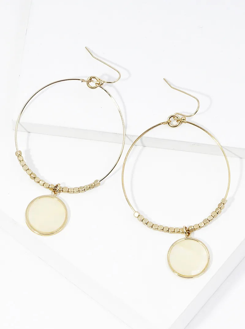 Seed Beaded MOP Drop Wire Circle Lightweight Dangle Drop Earrings