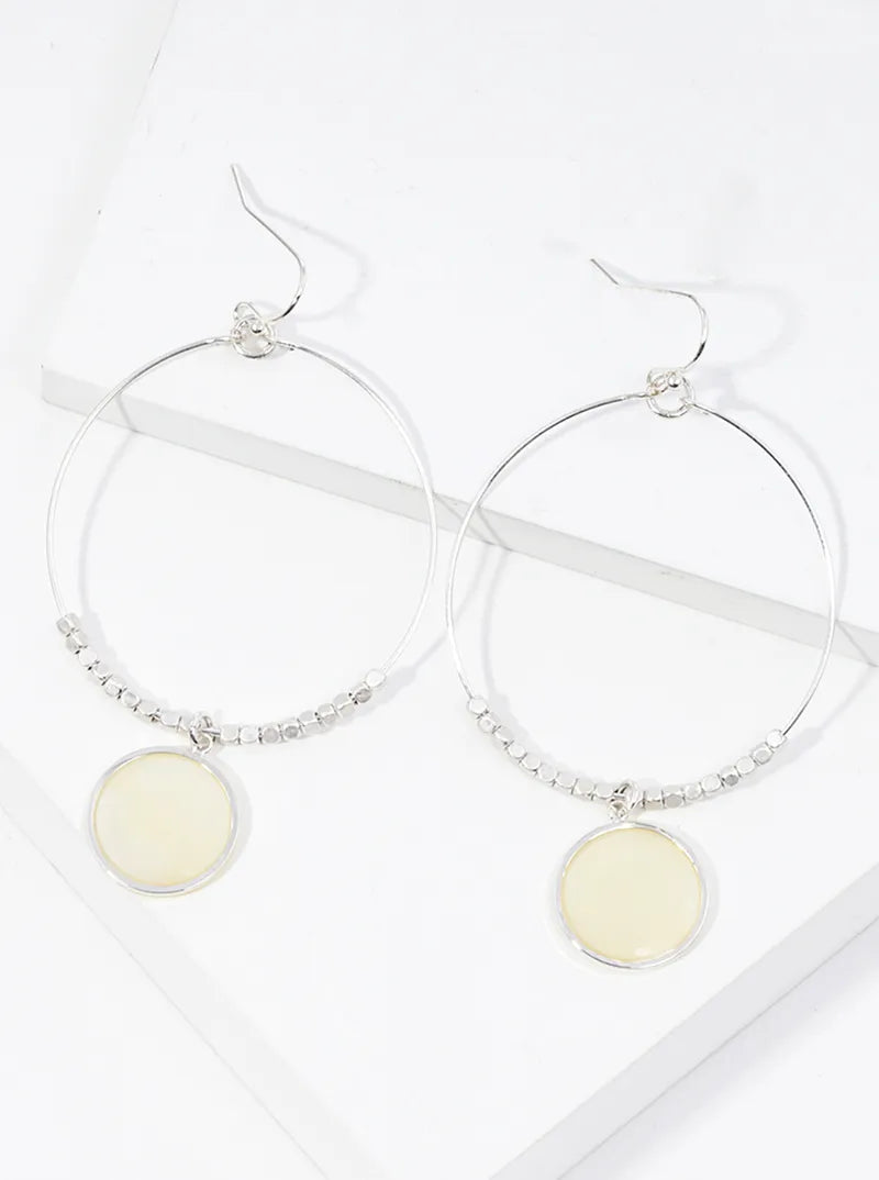 Seed Beaded MOP Drop Wire Circle Lightweight Dangle Drop Earrings