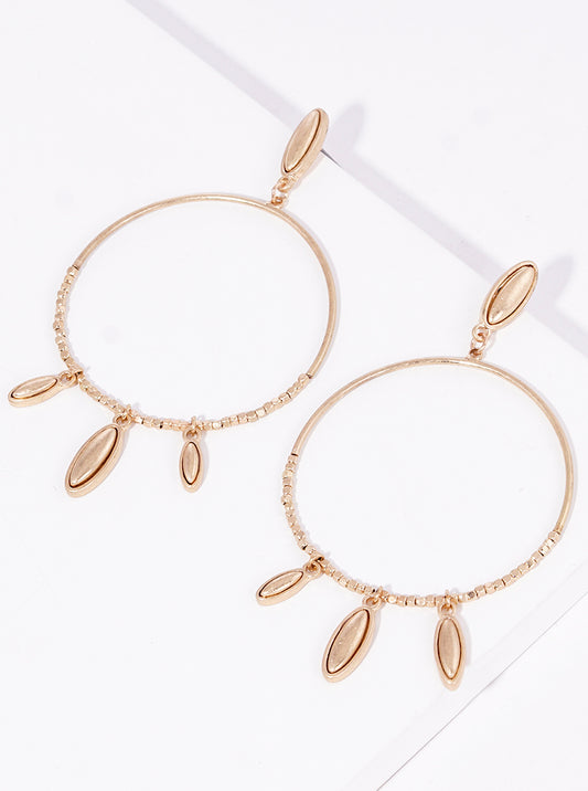 Seed Beaded Circle Oval Charms Drop Metal Post Dangle Earrings
