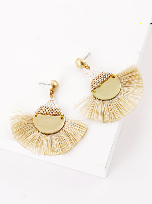 Seed Beaded Fan Tassel Earrings