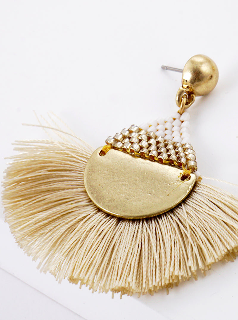Seed Beaded Fan Tassel Earrings