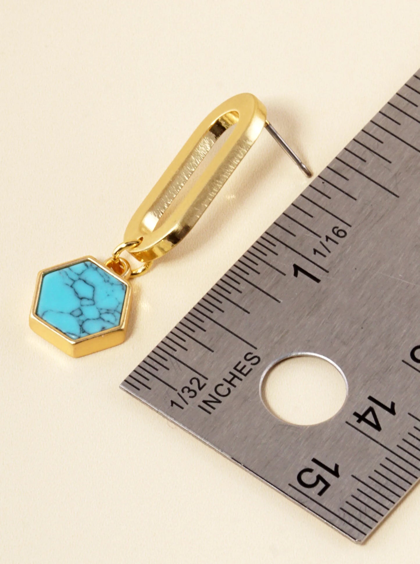 Semi-Precious Hexagon Stone Drop Oval Post Earrings