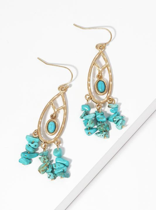 Semi-Precious Natural Chip Stone Drop Teardrop Dangle Earrings