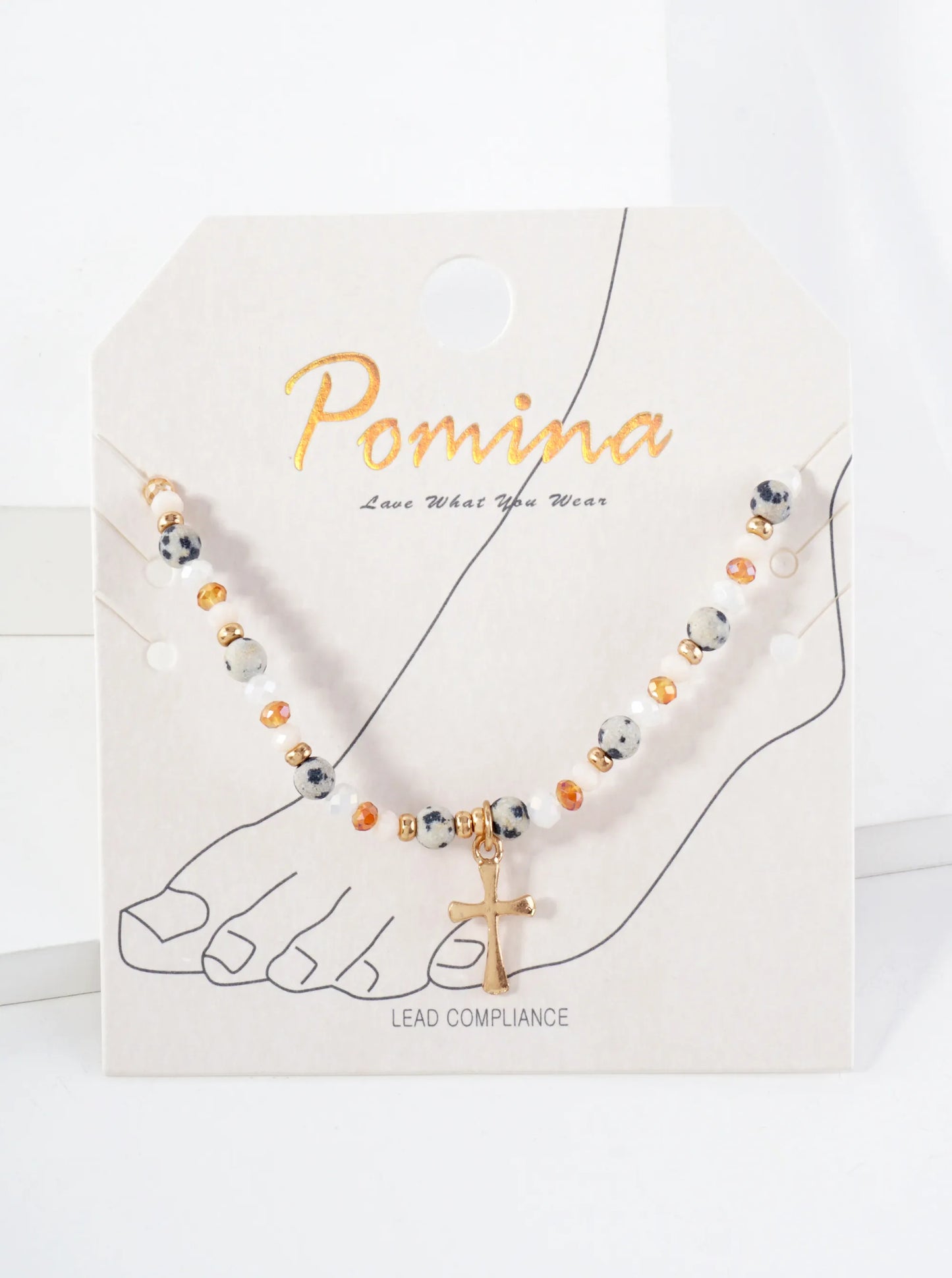 Semi-Precious Natural-Stone Beaded Cross Charm Stretch Anklet