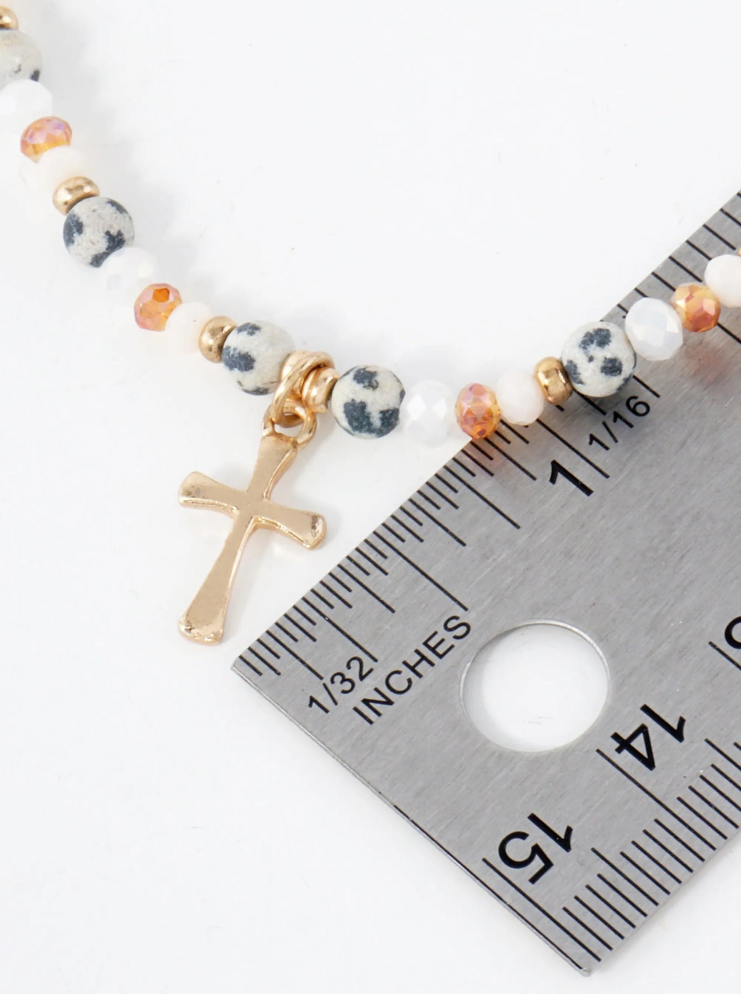 Semi-Precious Natural-Stone Beaded Cross Charm Stretch Anklet