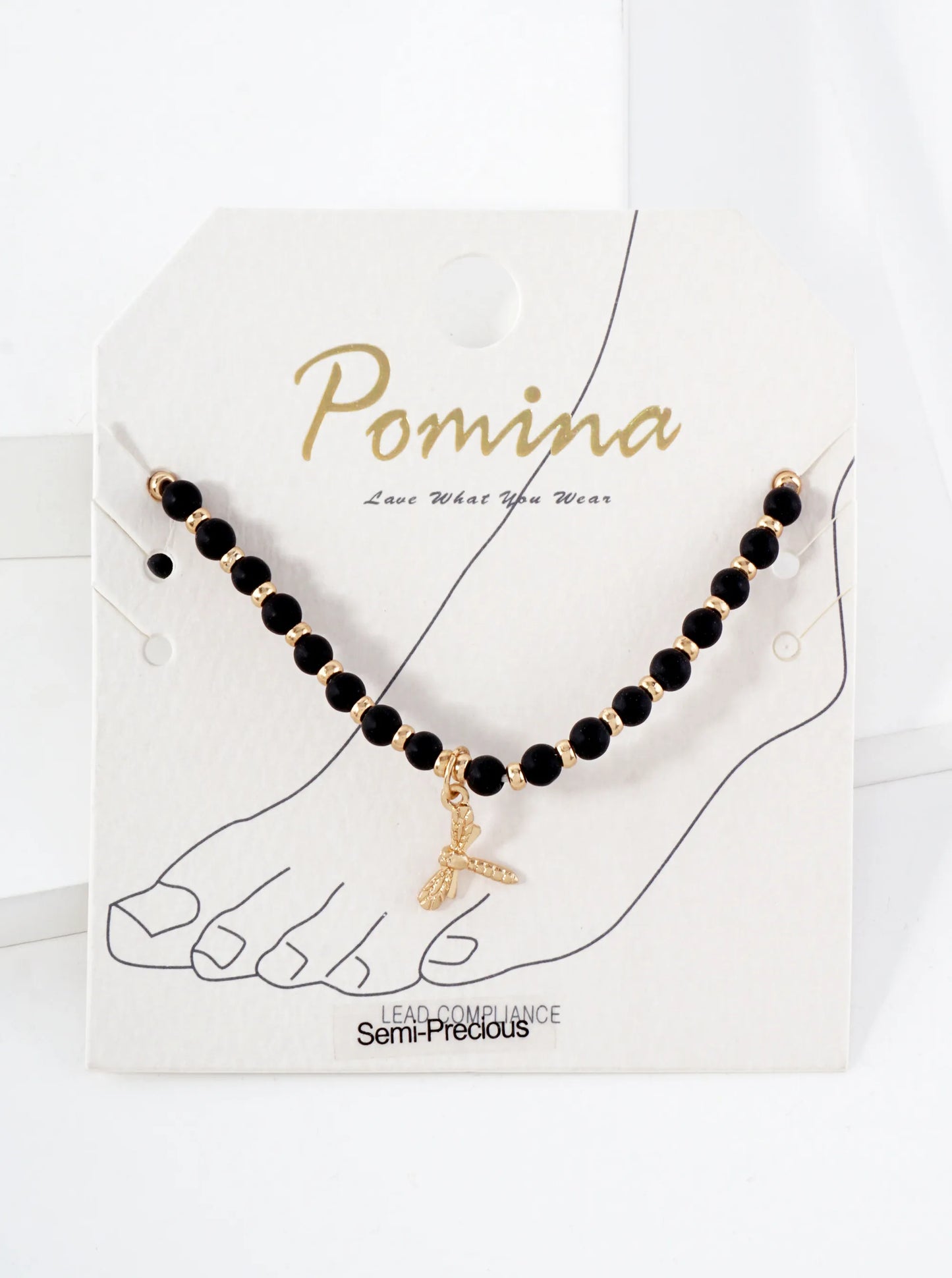 Semi-Precious Natural-Stone Beaded Dragonfly Charm Stretch Anklet