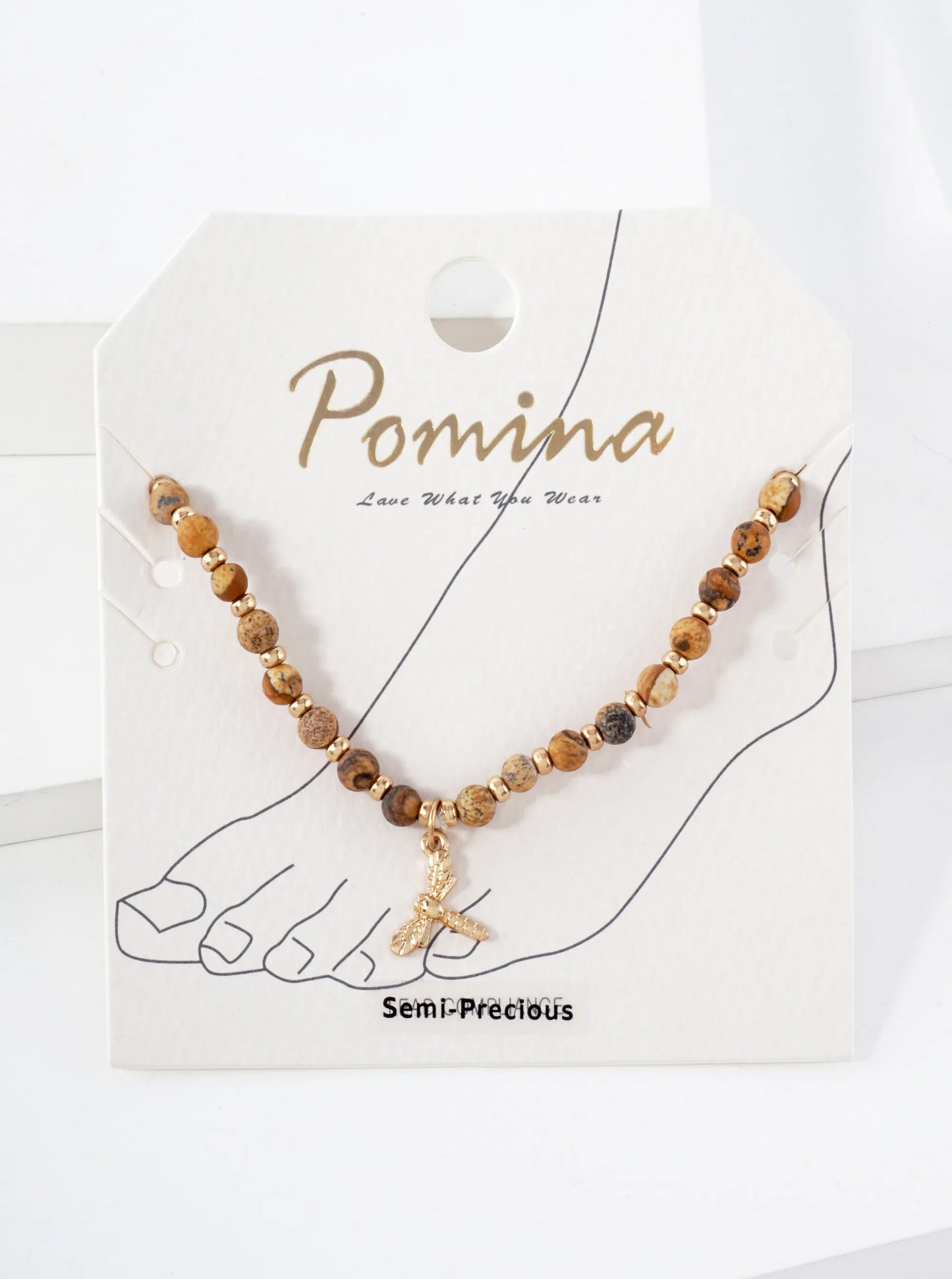 Semi-Precious Natural-Stone Beaded Dragonfly Charm Stretch Anklet