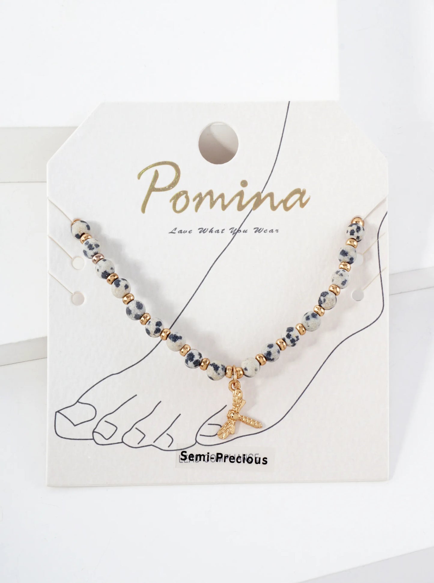 Semi-Precious Natural-Stone Beaded Dragonfly Charm Stretch Anklet