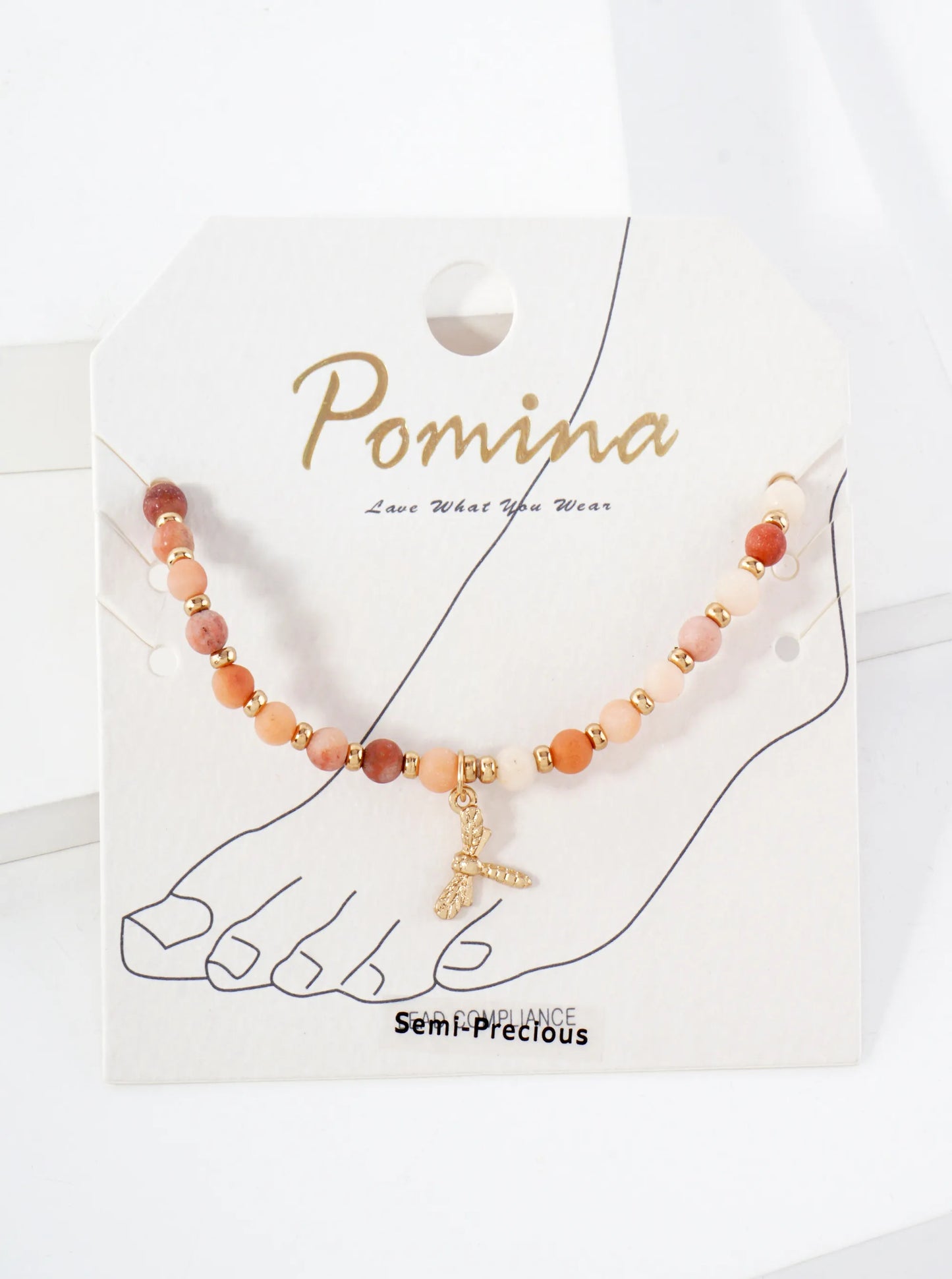 Semi-Precious Natural-Stone Beaded Dragonfly Charm Stretch Anklet