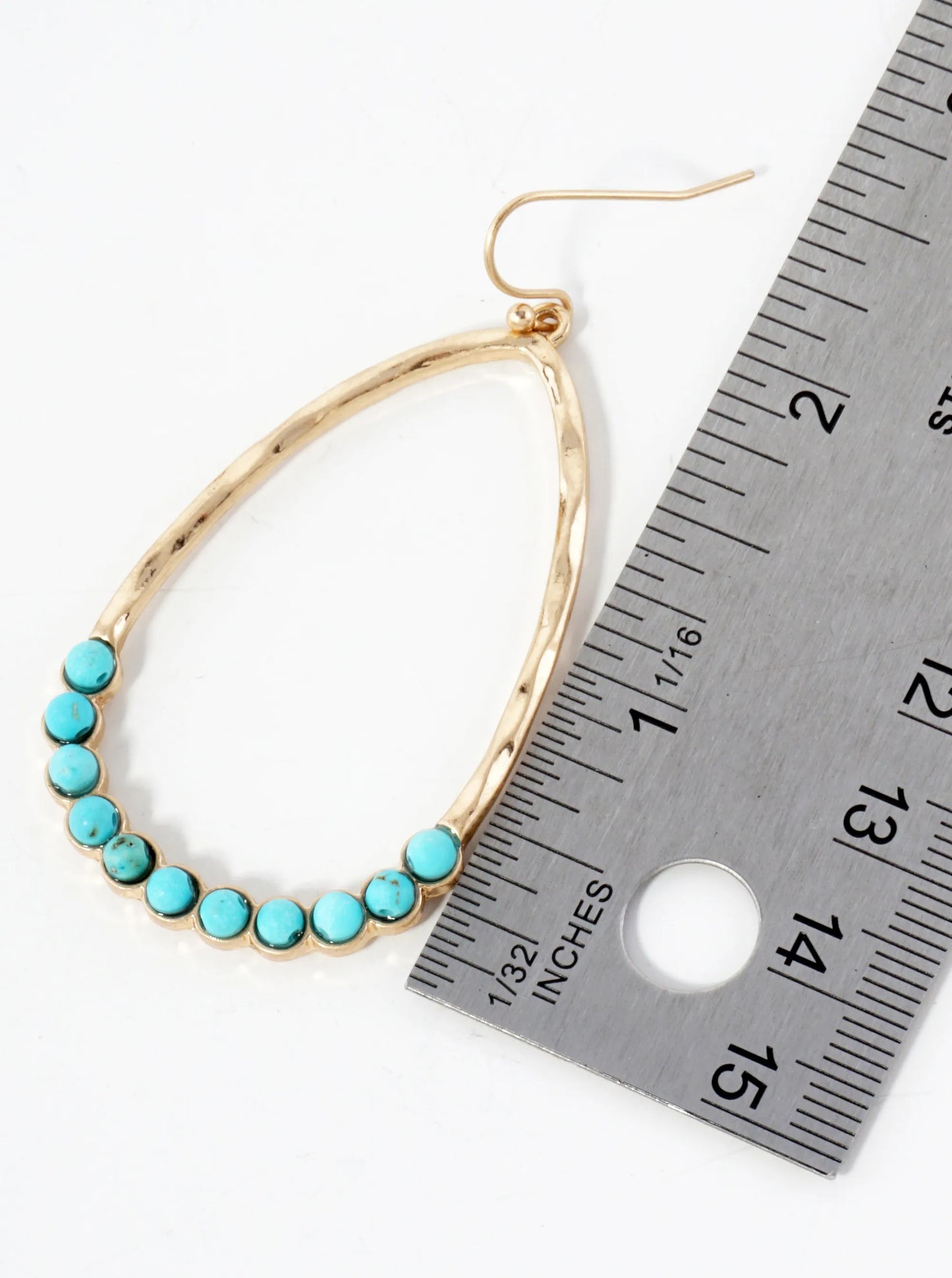Semi-Precious Natural-Stone Beaded Hammered-Texture Teardrop Dangle Earrings