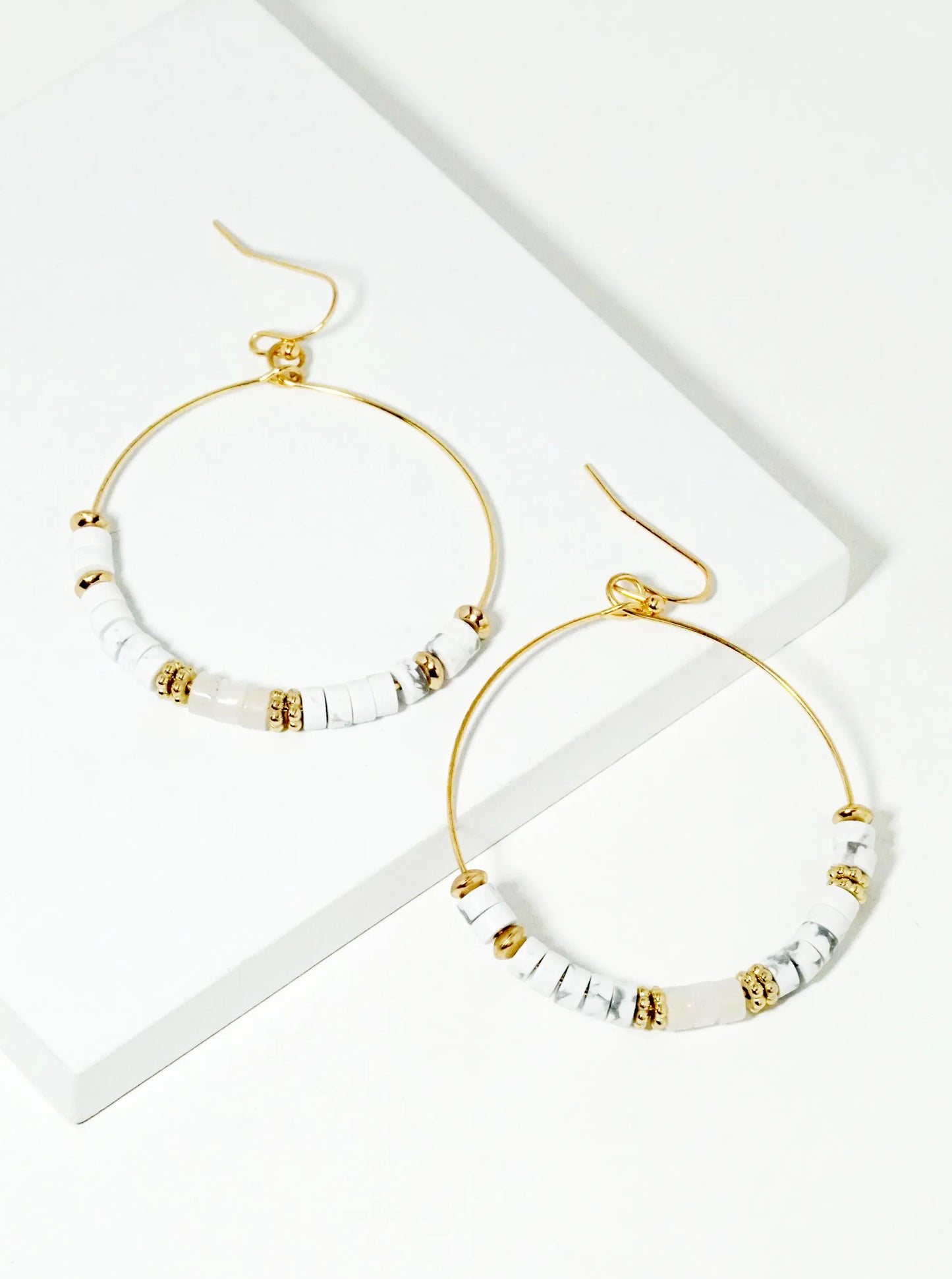 Semi-Precious Natural Stone Beaded Wire Circle Dangle Drop Earrings