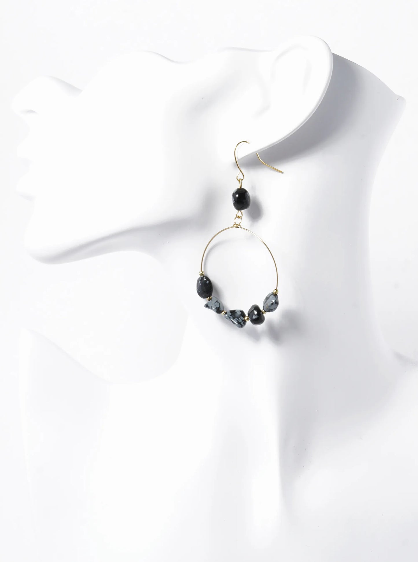 Semi-Precious Natural Stone Beaded Wire Circle Dangle Earrings