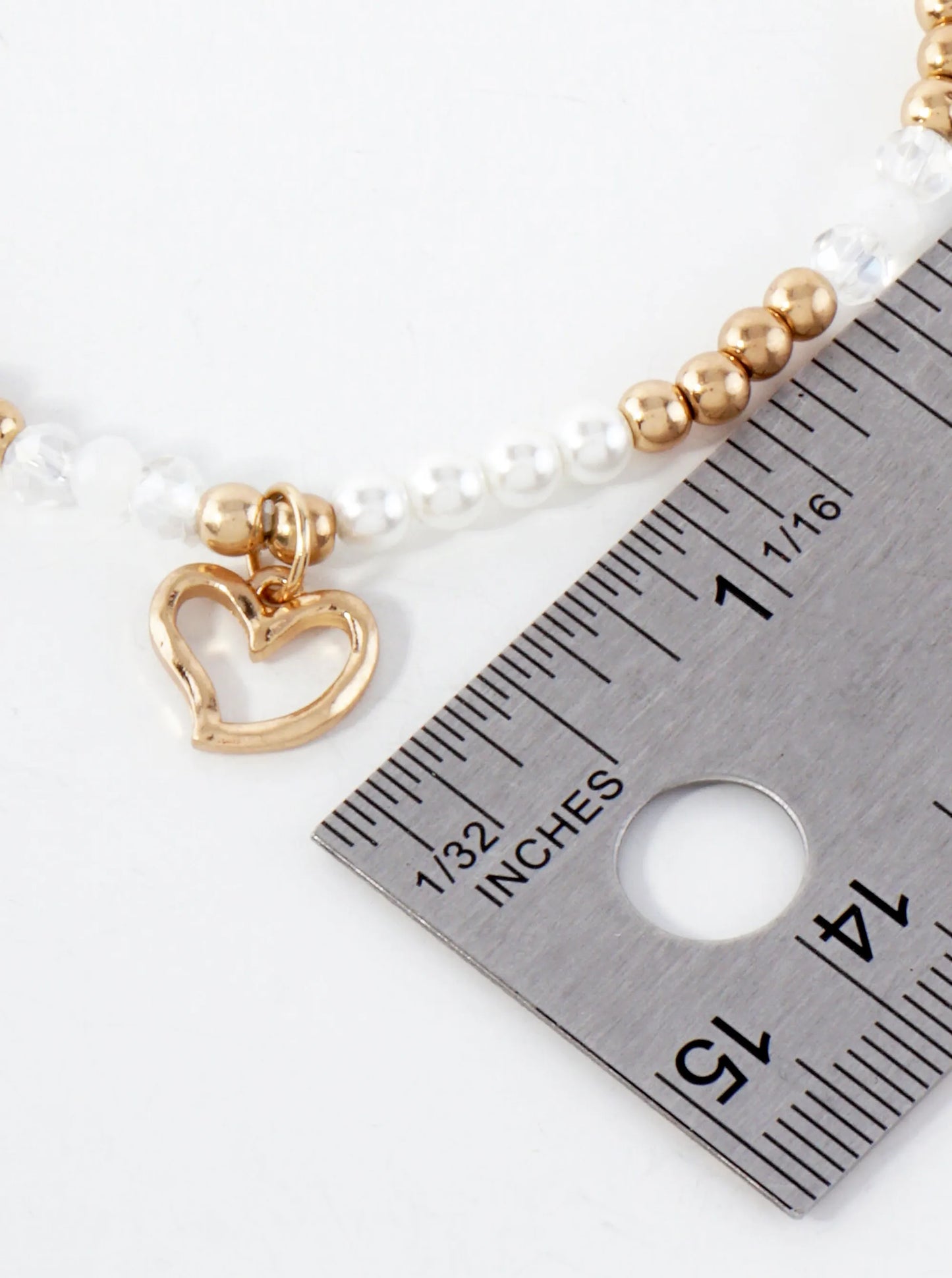 Semi-Precious Natural-Stone Beaded Wire Heart Charm Stretch Anklet