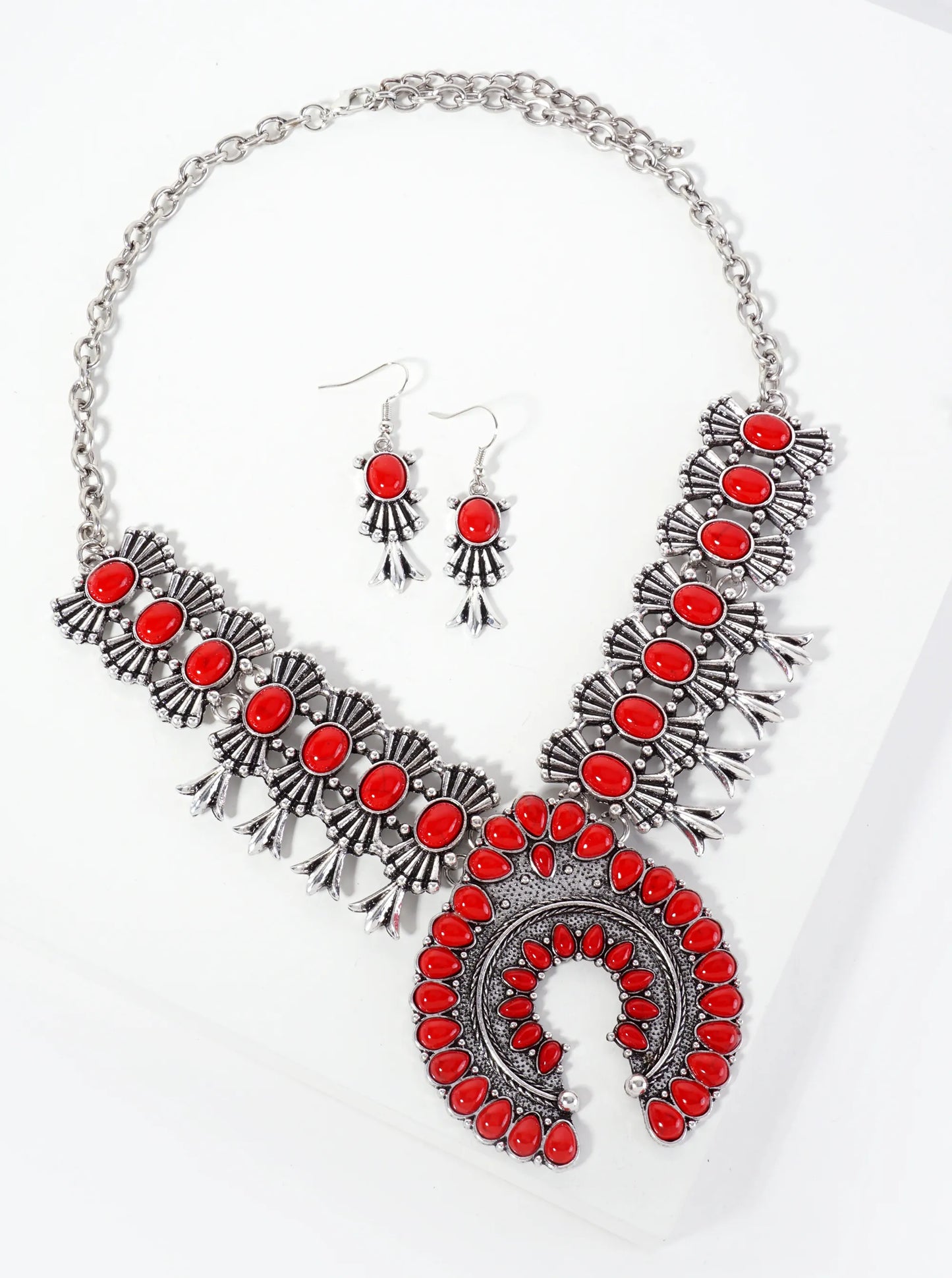 Semi-Precious Natural-Stone Bohemian Statement Western Necklace Set-with-Earrings