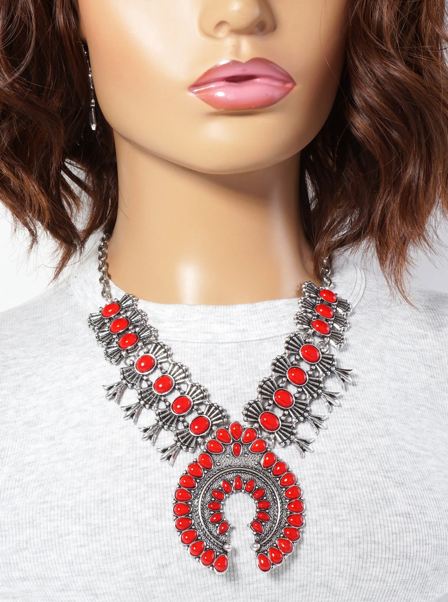 Semi-Precious Natural-Stone Bohemian Statement Western Necklace Set-with-Earrings