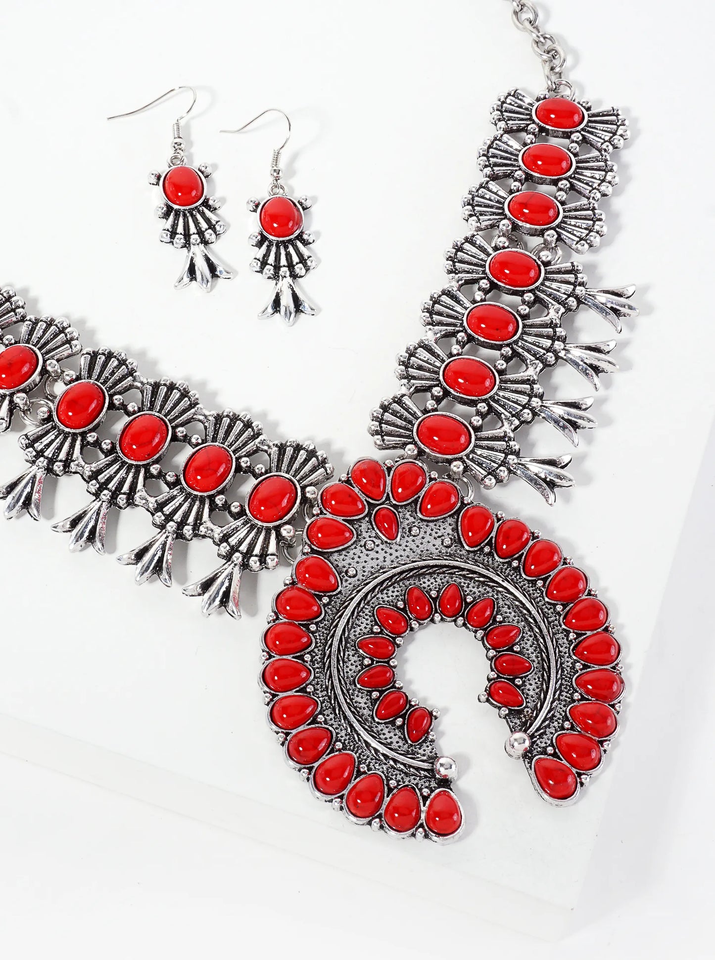 Semi-Precious Natural-Stone Bohemian Statement Western Necklace Set-with-Earrings