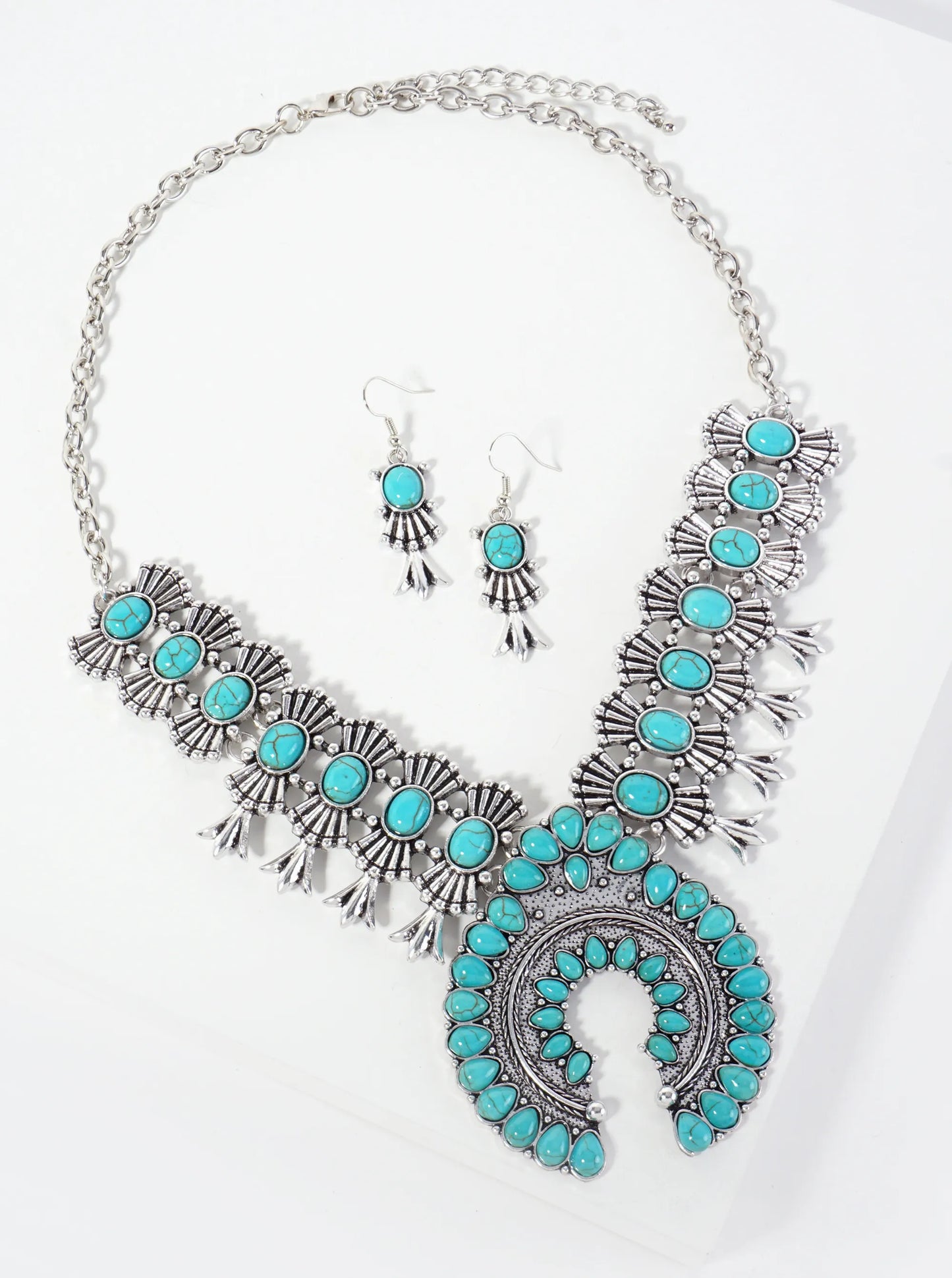 Semi-Precious Natural-Stone Bohemian Statement Western Necklace Set-with-Earrings