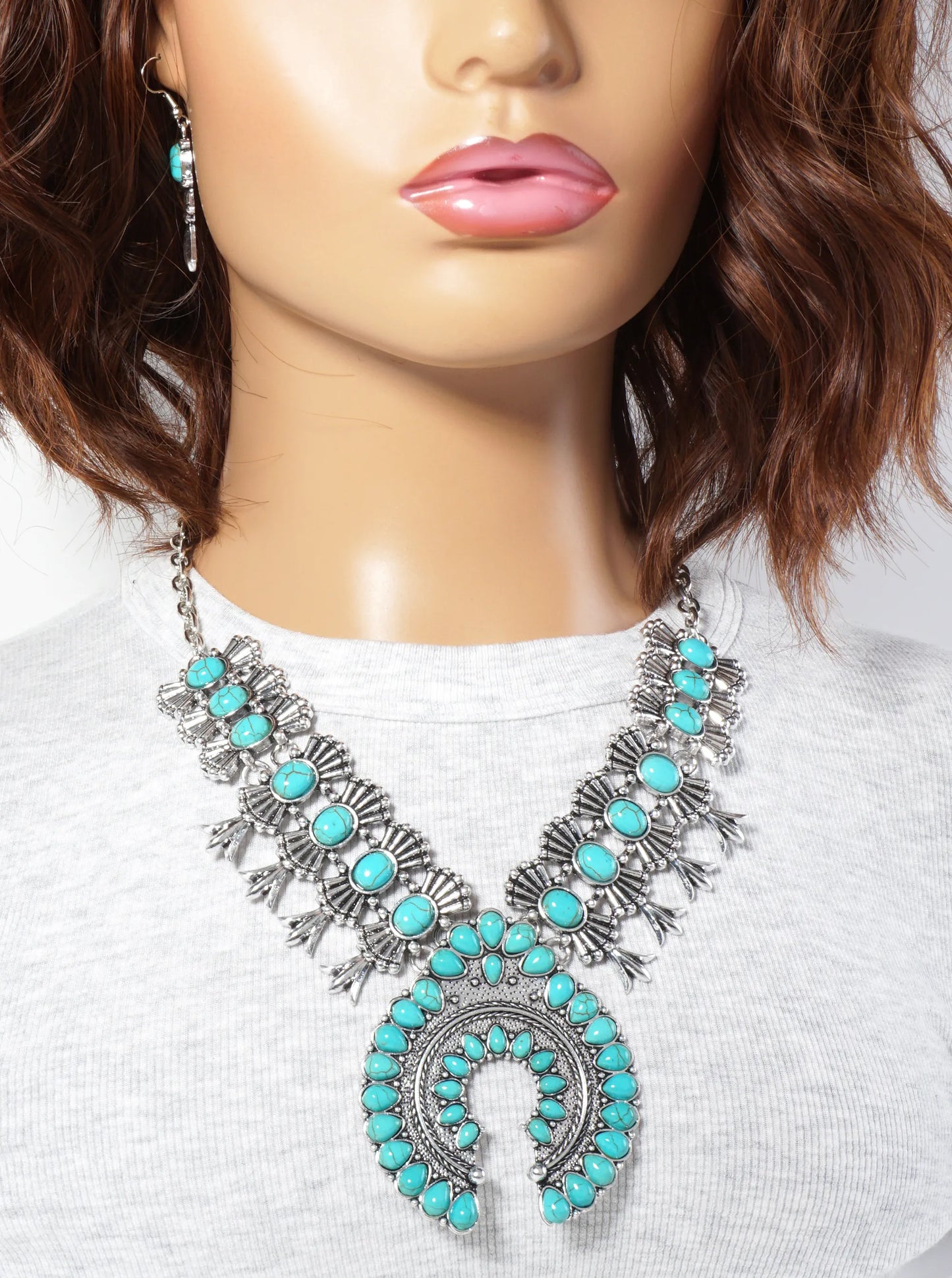 Semi-Precious Natural-Stone Bohemian Statement Western Necklace Set-with-Earrings