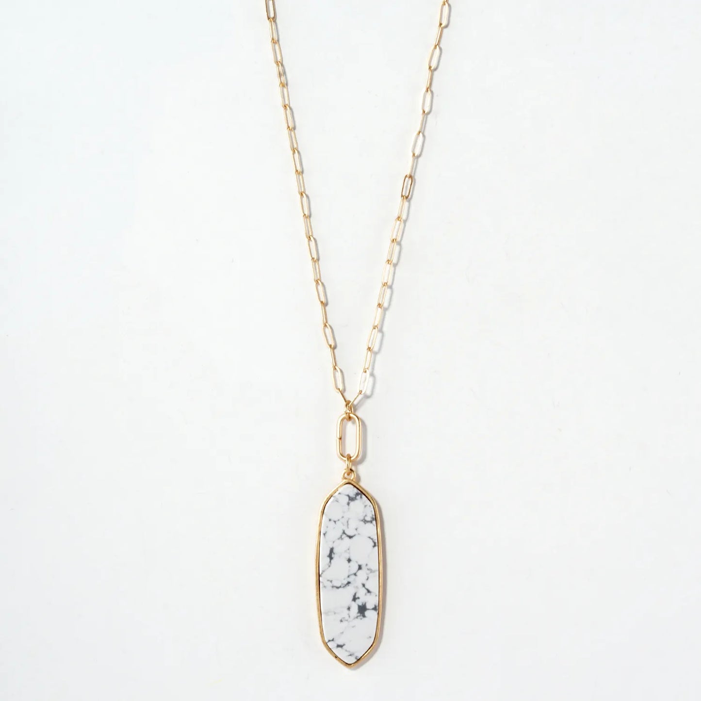 Semi-Precious Natural-Stone Elongated Hexagon Pendant Necklace
