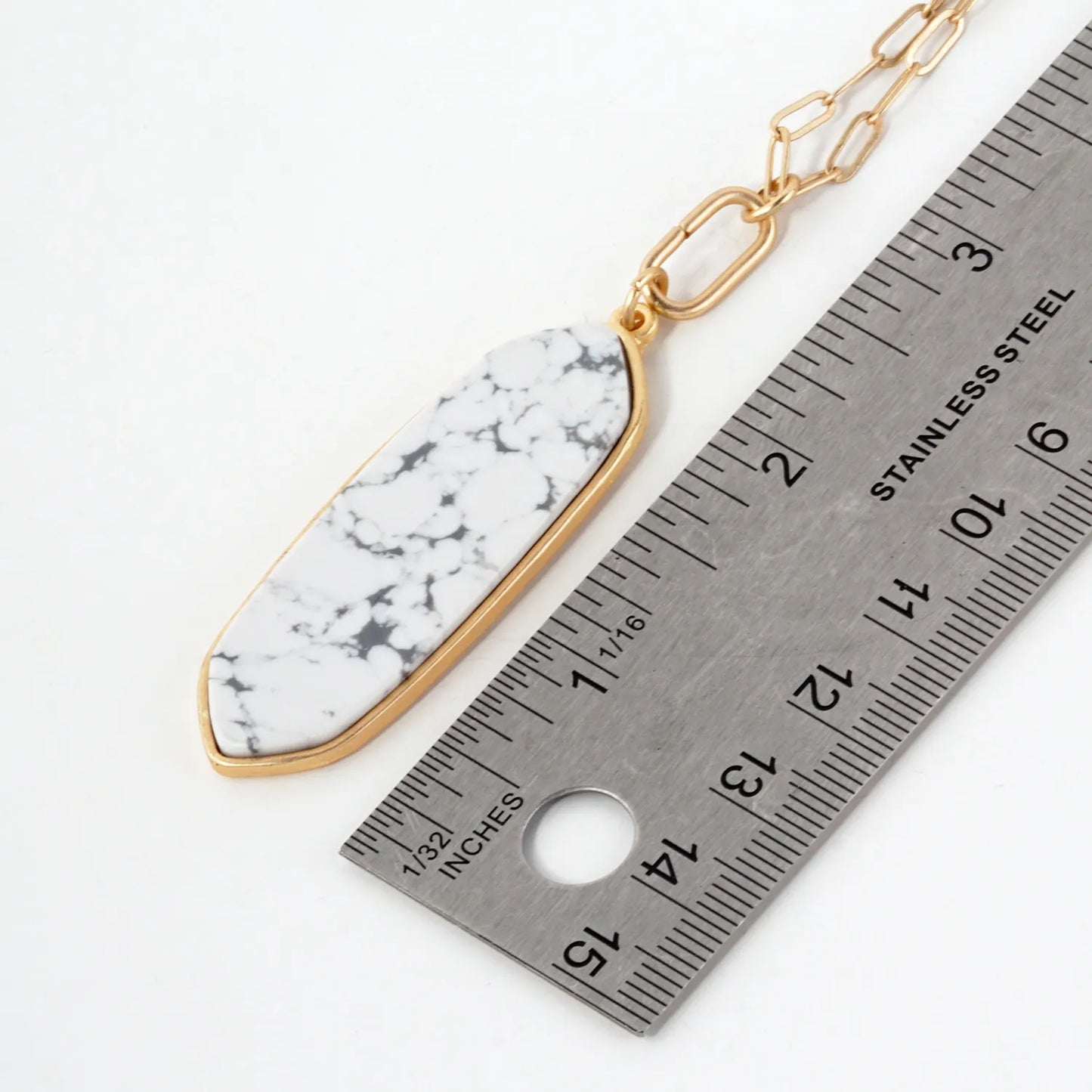 Semi-Precious Natural-Stone Elongated Hexagon Pendant Necklace