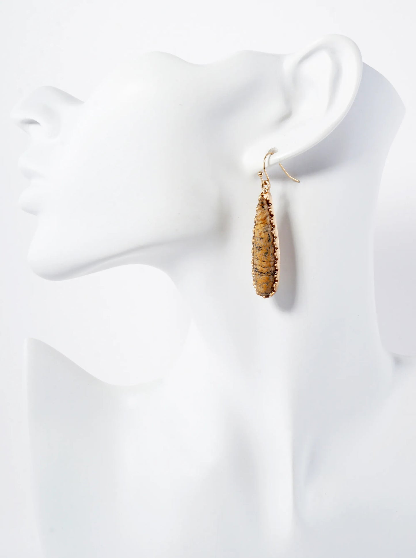 Semi-Precious Natural-Stone Elongated Teardrop Dangle Earrings