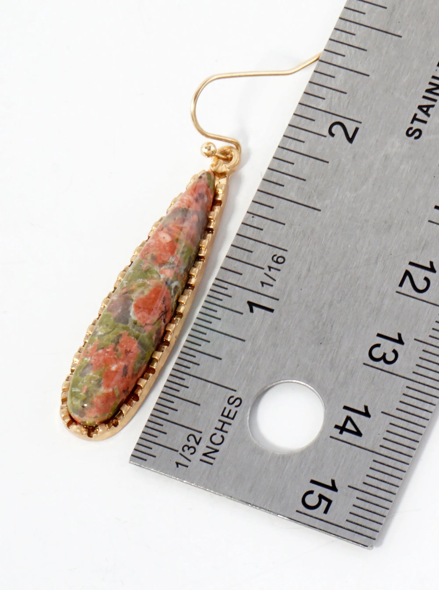 Semi-Precious Natural-Stone Elongated Teardrop Dangle Earrings