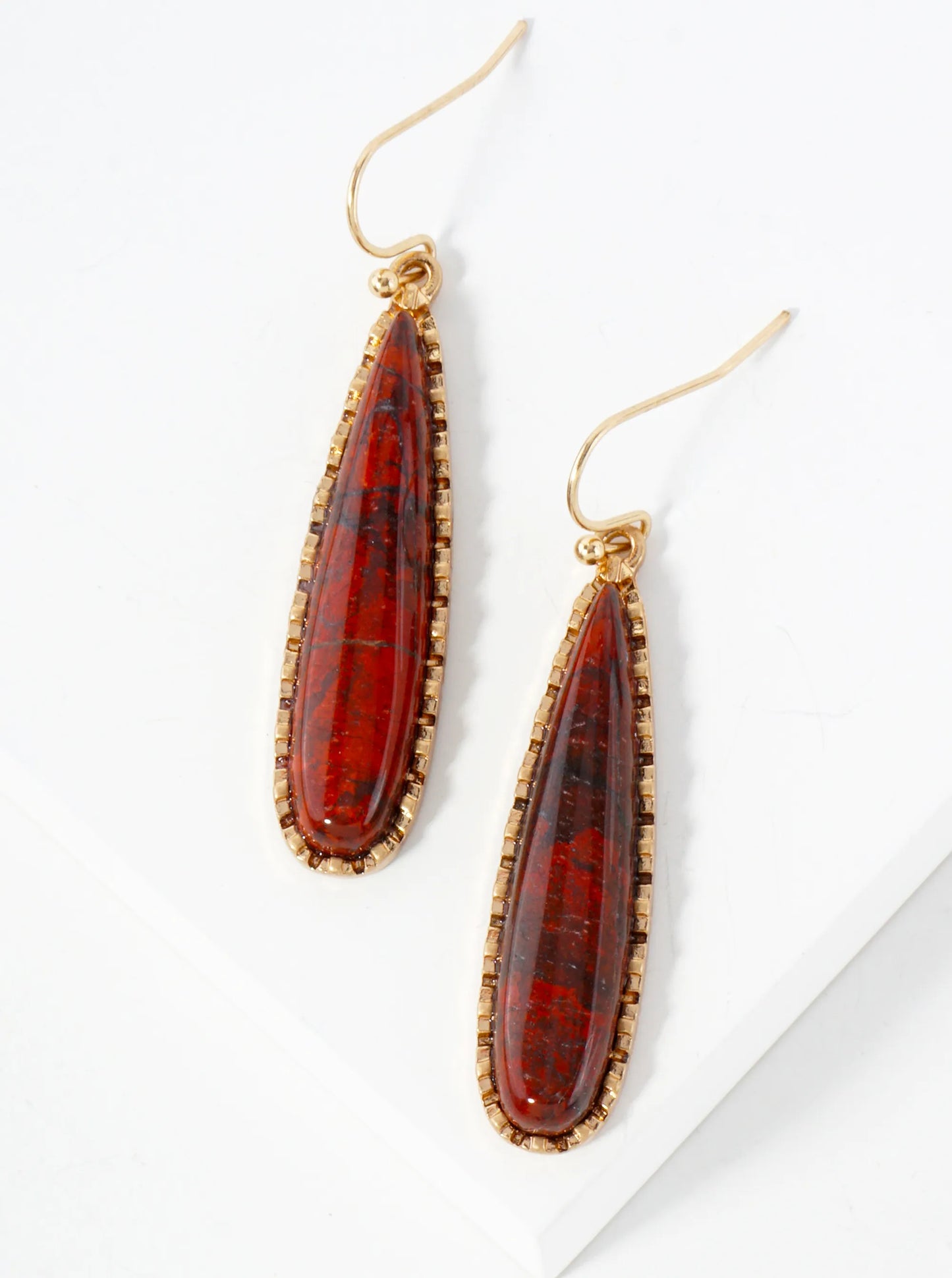 Semi-Precious Natural-Stone Elongated Teardrop Dangle Earrings