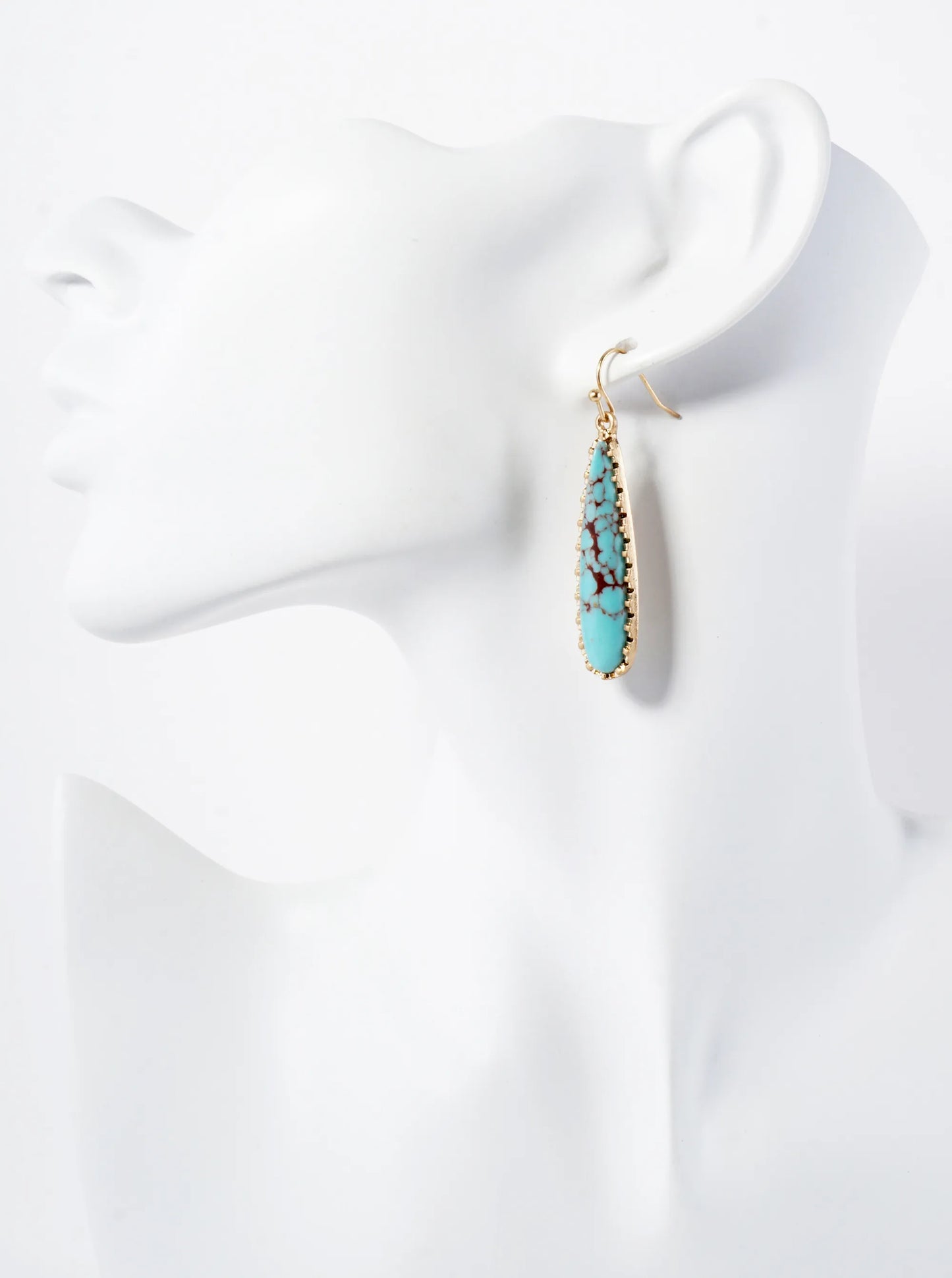 Semi-Precious Natural-Stone Elongated Teardrop Dangle Earrings