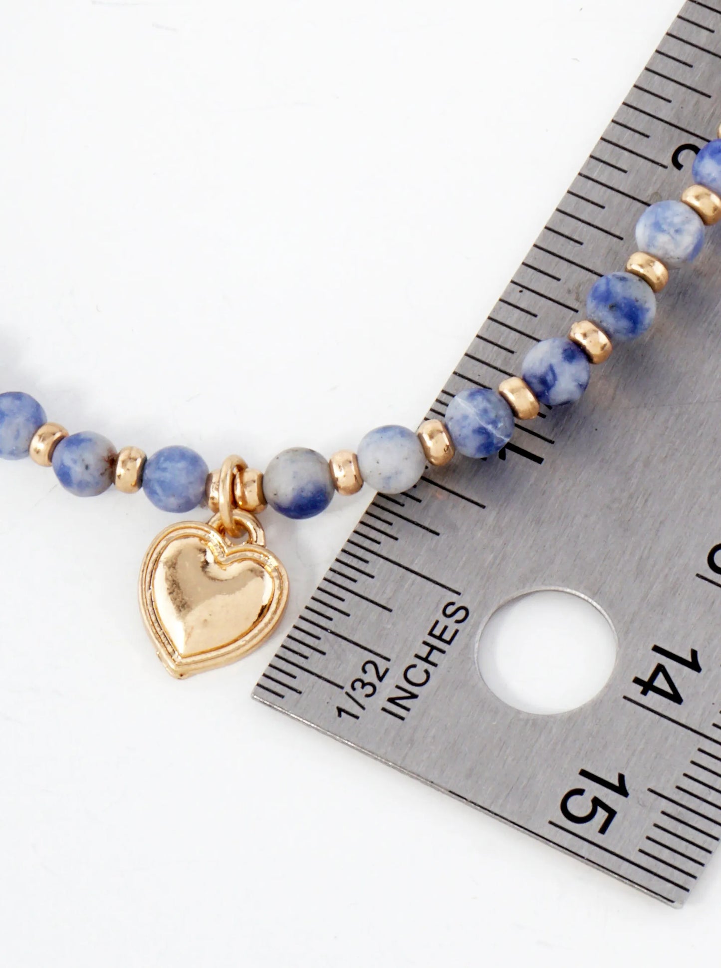 Semi-Precious Natural-Stone Glass-Beaded Heart Charm Stretch Anklet