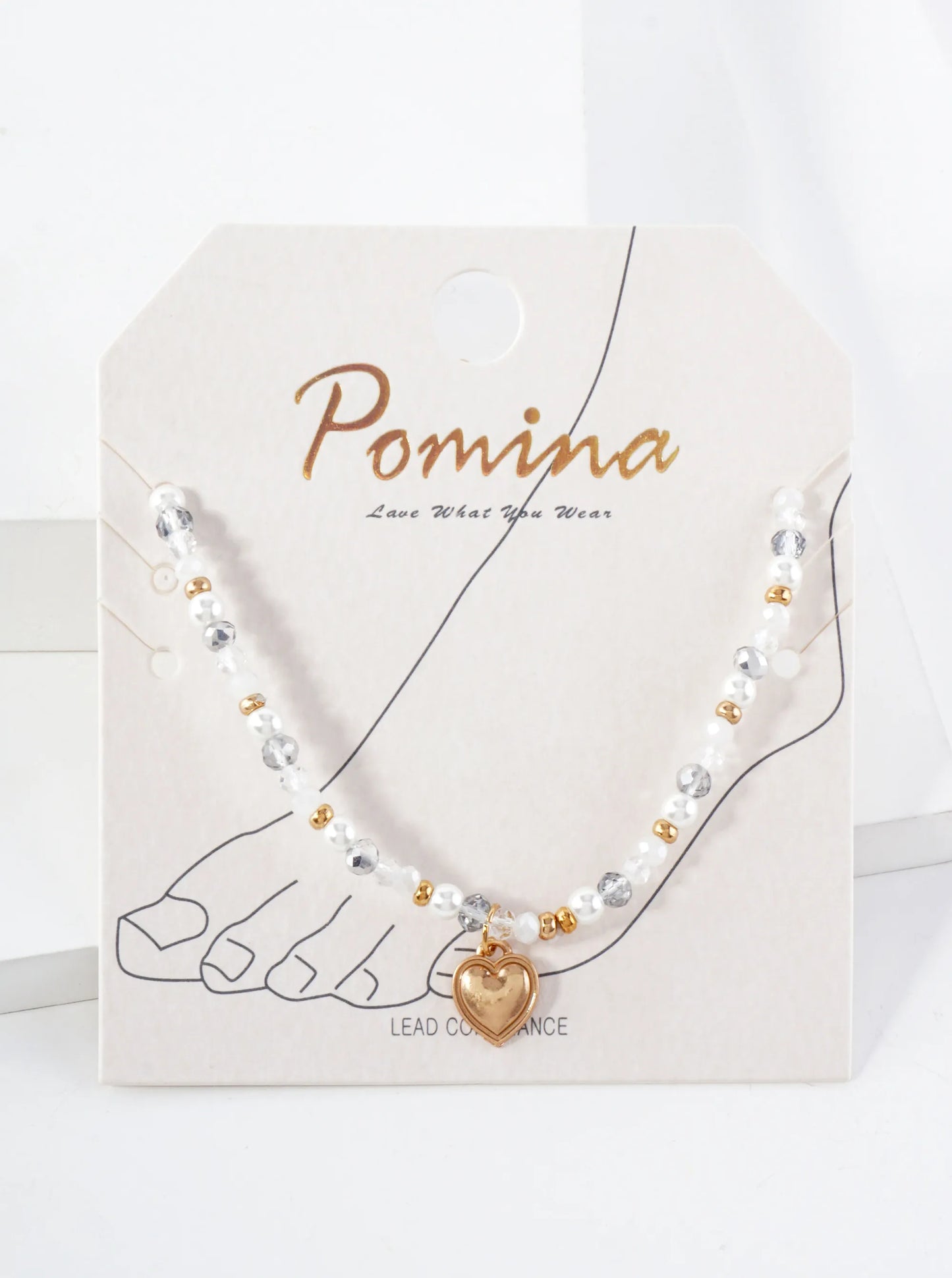Semi-Precious Natural-Stone Glass-Beaded Heart Charm Stretch Anklet