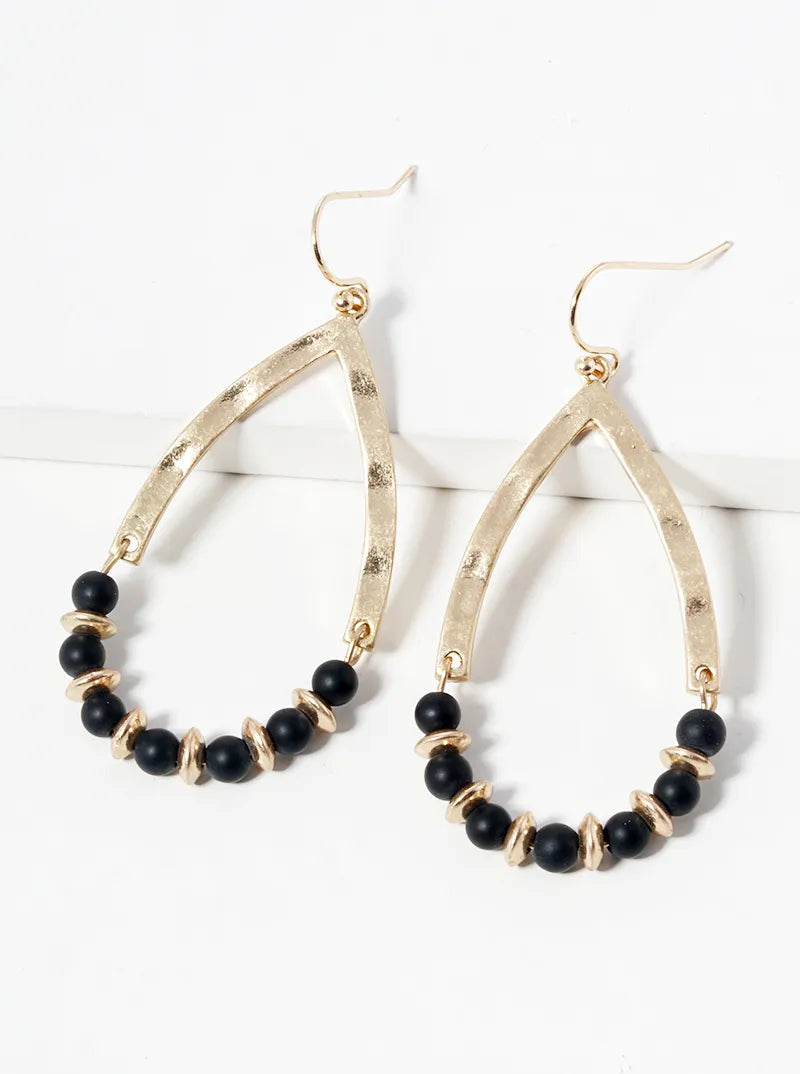 Semi-Precious Natural Stone Hammered Teardrop Dangle Earrings