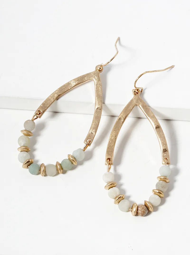 Semi-Precious Natural Stone Hammered Teardrop Dangle Earrings