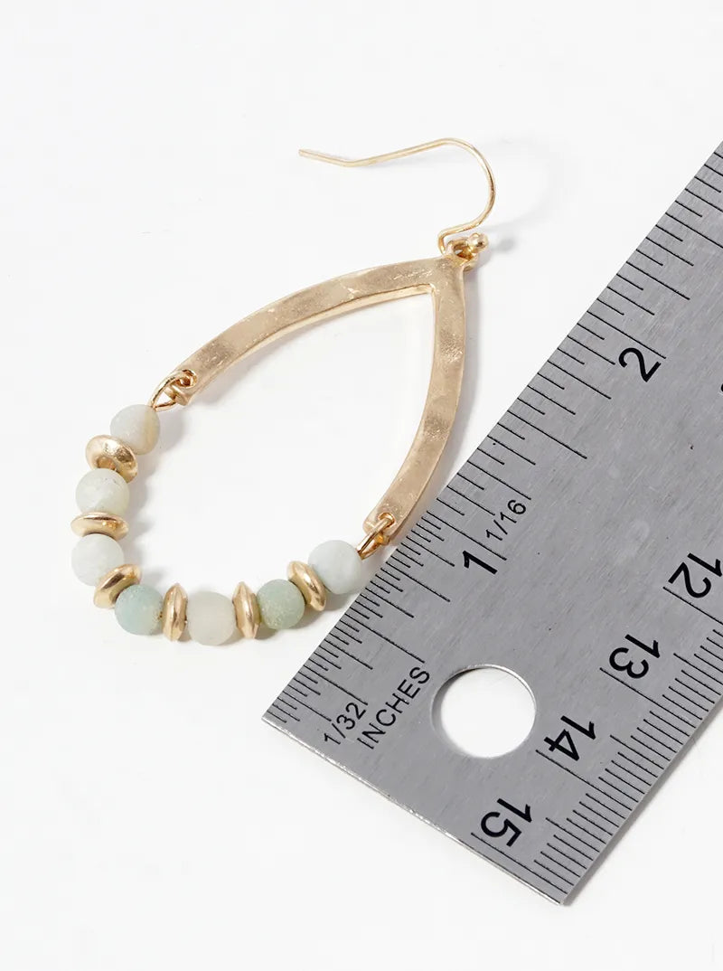 Semi-Precious Natural Stone Hammered Teardrop Dangle Earrings