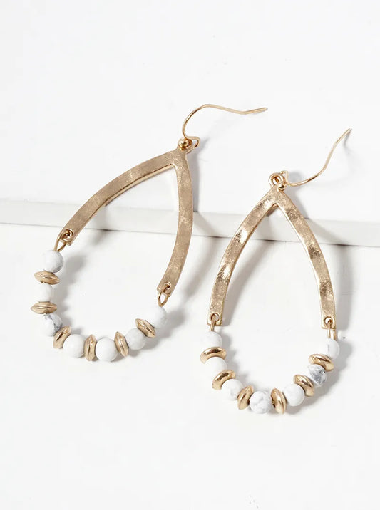 Semi-Precious Natural Stone Hammered Teardrop Dangle Earrings
