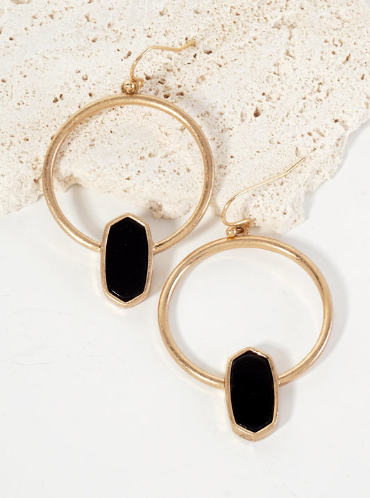 Semi-Precious Natural-Stone Hexagon Accent Circle Earrings