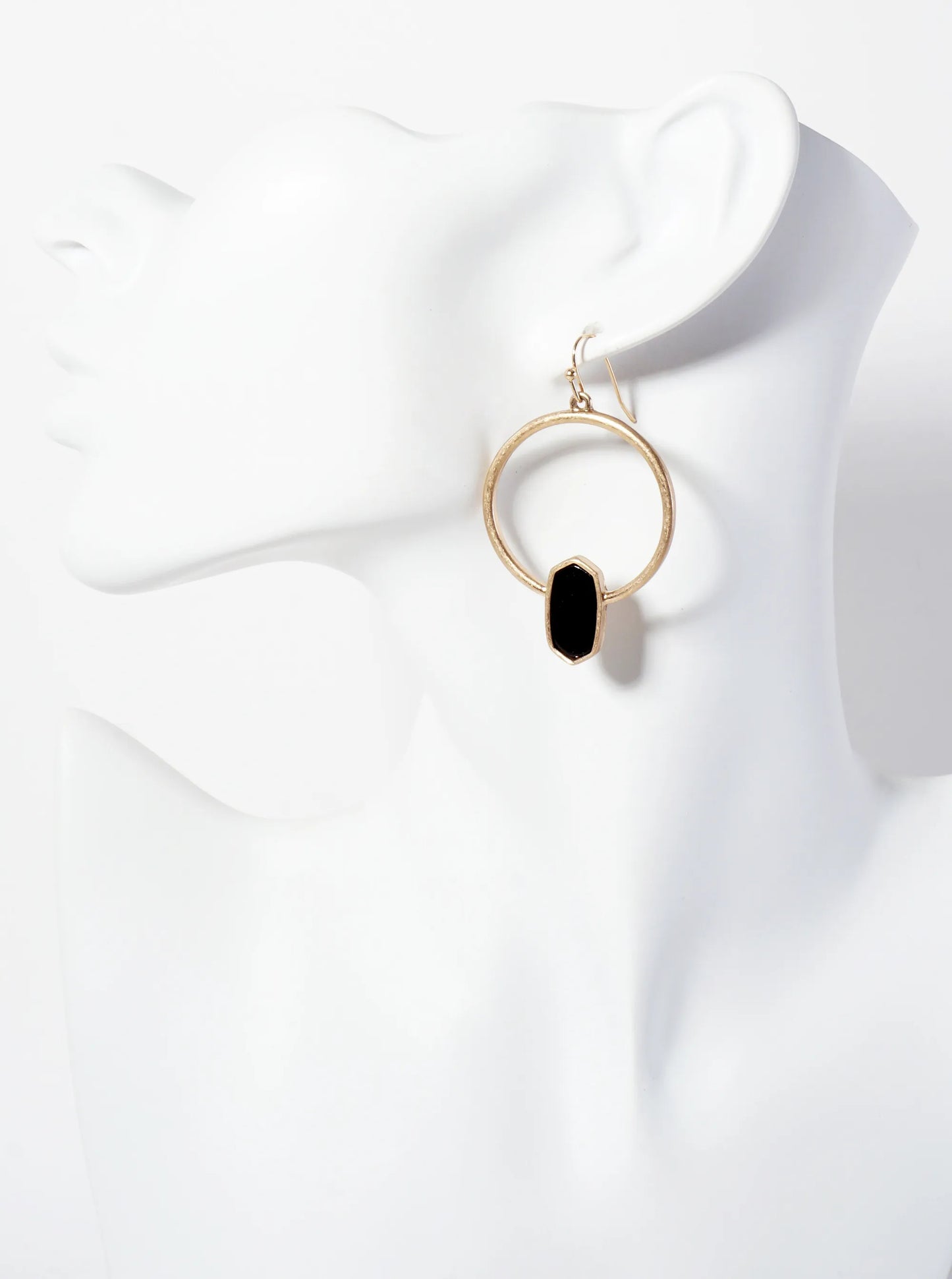 Semi-Precious Natural-Stone Hexagon Accent Circle Earrings