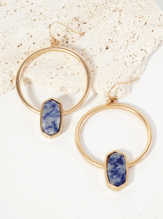 Semi-Precious Natural-Stone Hexagon Accent Circle Earrings