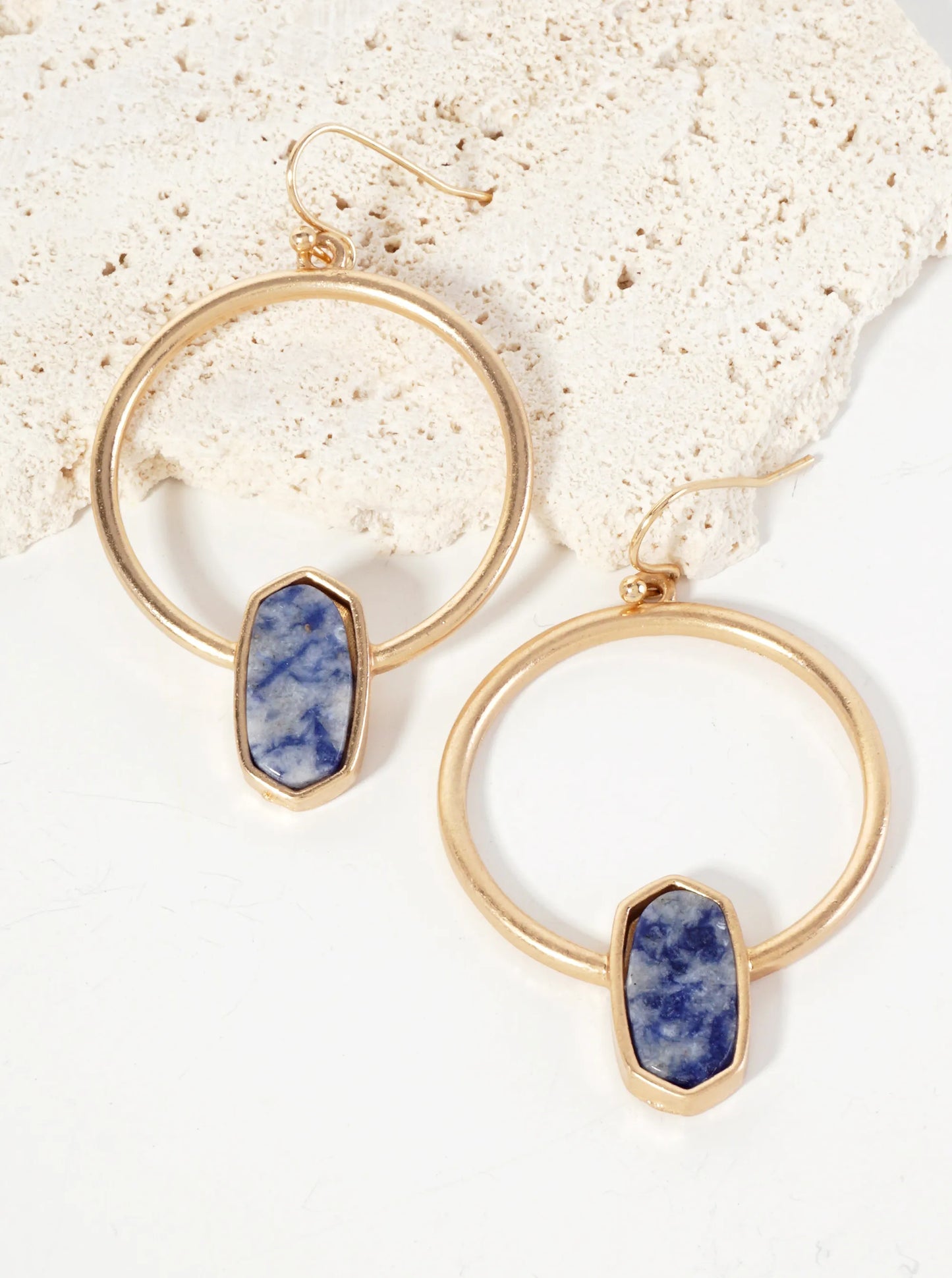 Semi-Precious Natural-Stone Hexagon Accent Circle Earrings