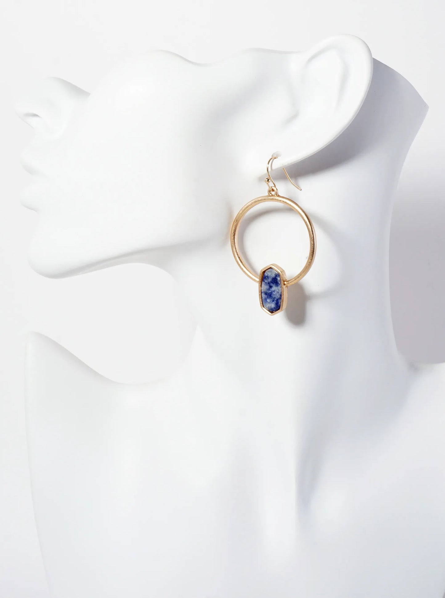 Semi-Precious Natural-Stone Hexagon Accent Circle Earrings