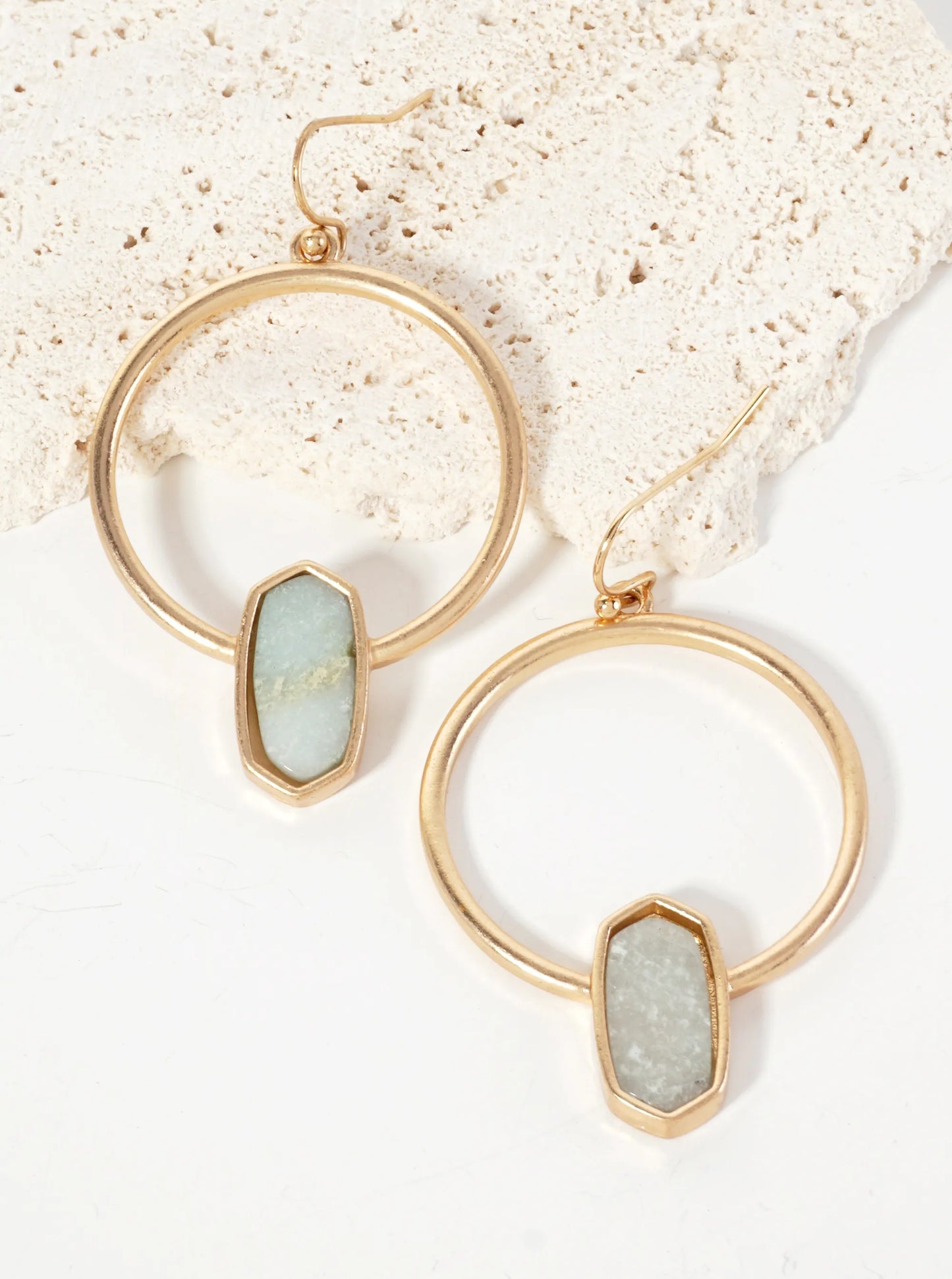 Semi-Precious Natural-Stone Hexagon Accent Circle Earrings